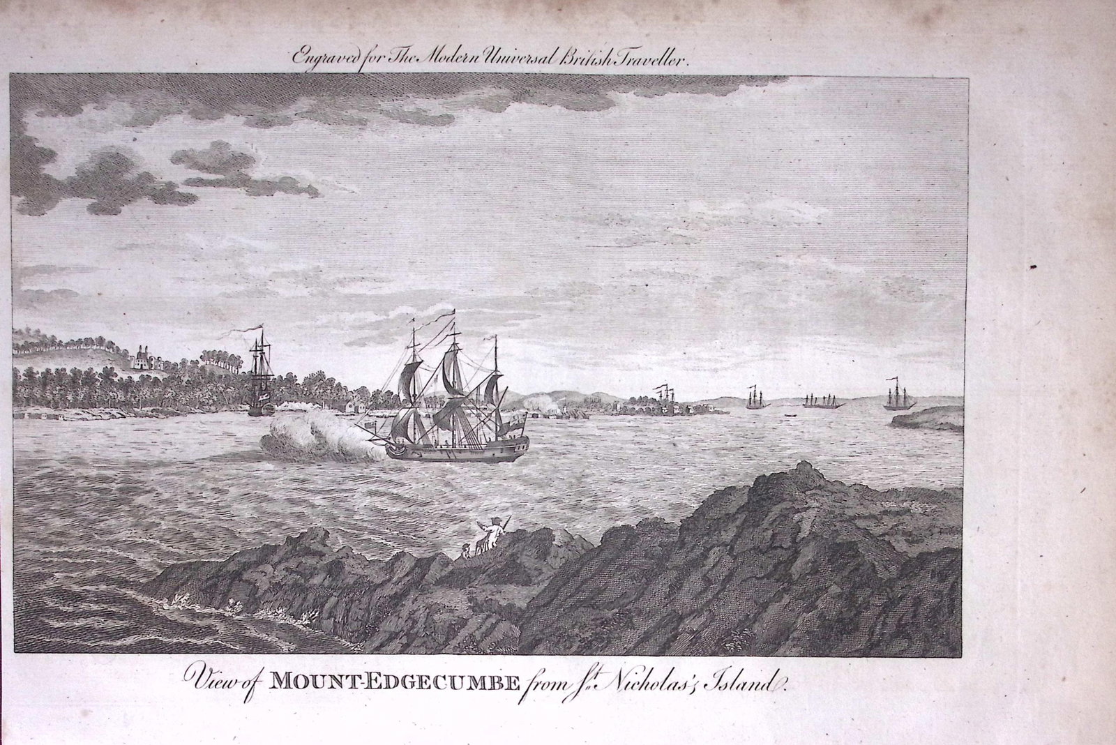 Mount Edgecumbe Cornwall Rare 247-Year-Old Antique Copperplate Engraving-42 -TR (1 of 2)
