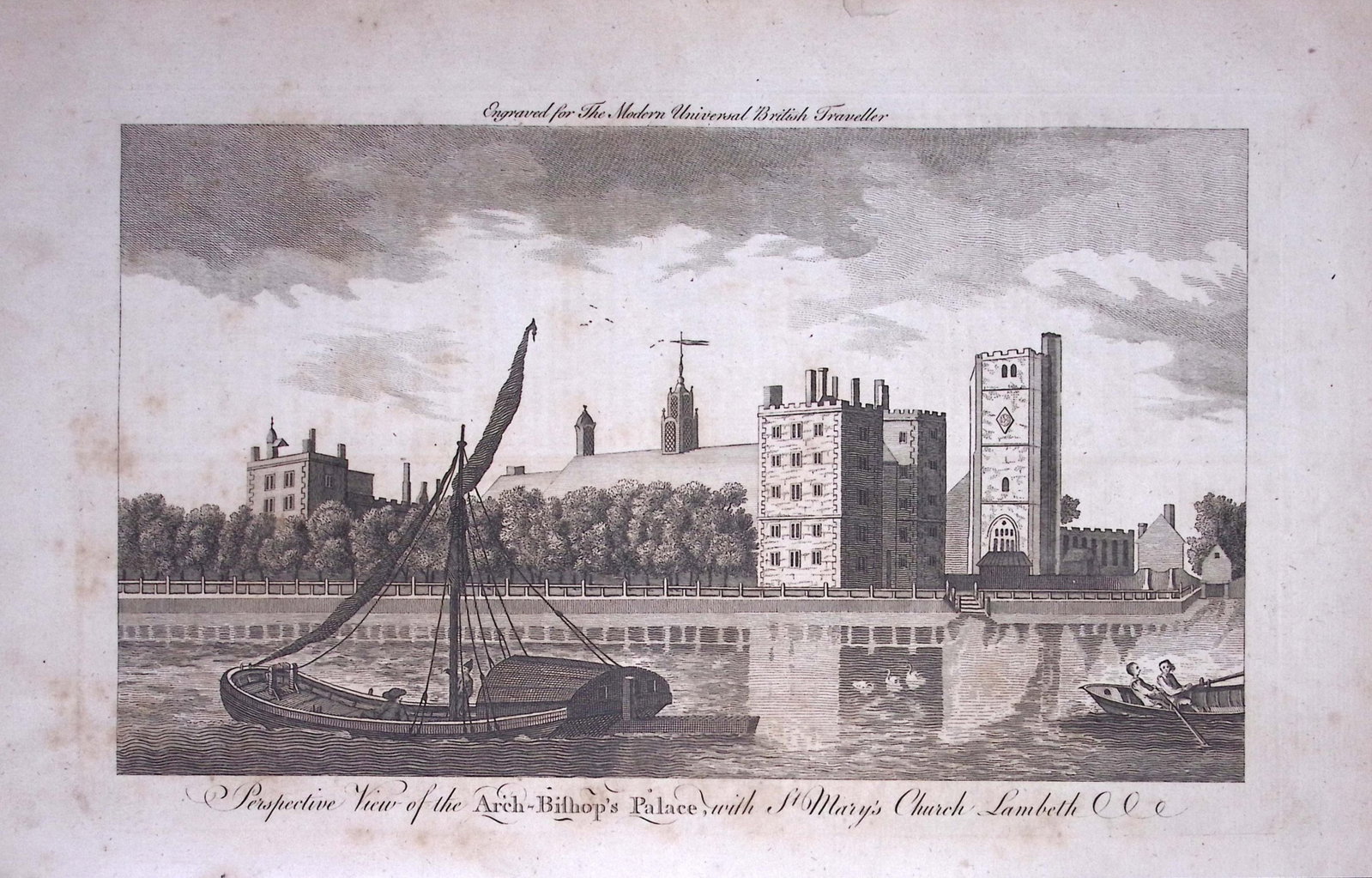 London Lambeth Palace Rare Large 247-Year-Old Antique Copperplate Engraving-62-TR (1 of 2)
