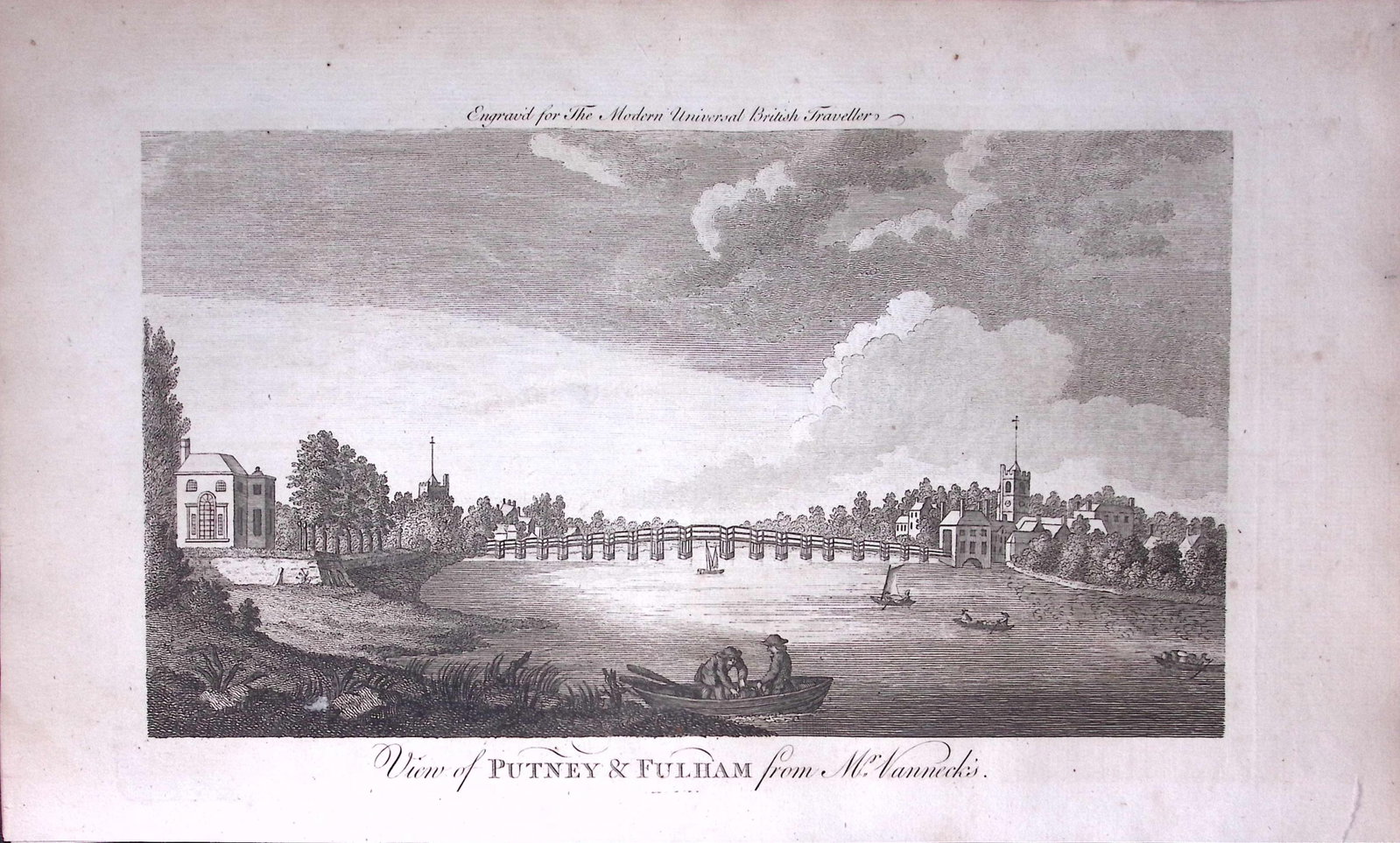 London Putney & Fulham Rare 247-Year-Old Antique Copperplate Engraving -27-TR (1 of 2)