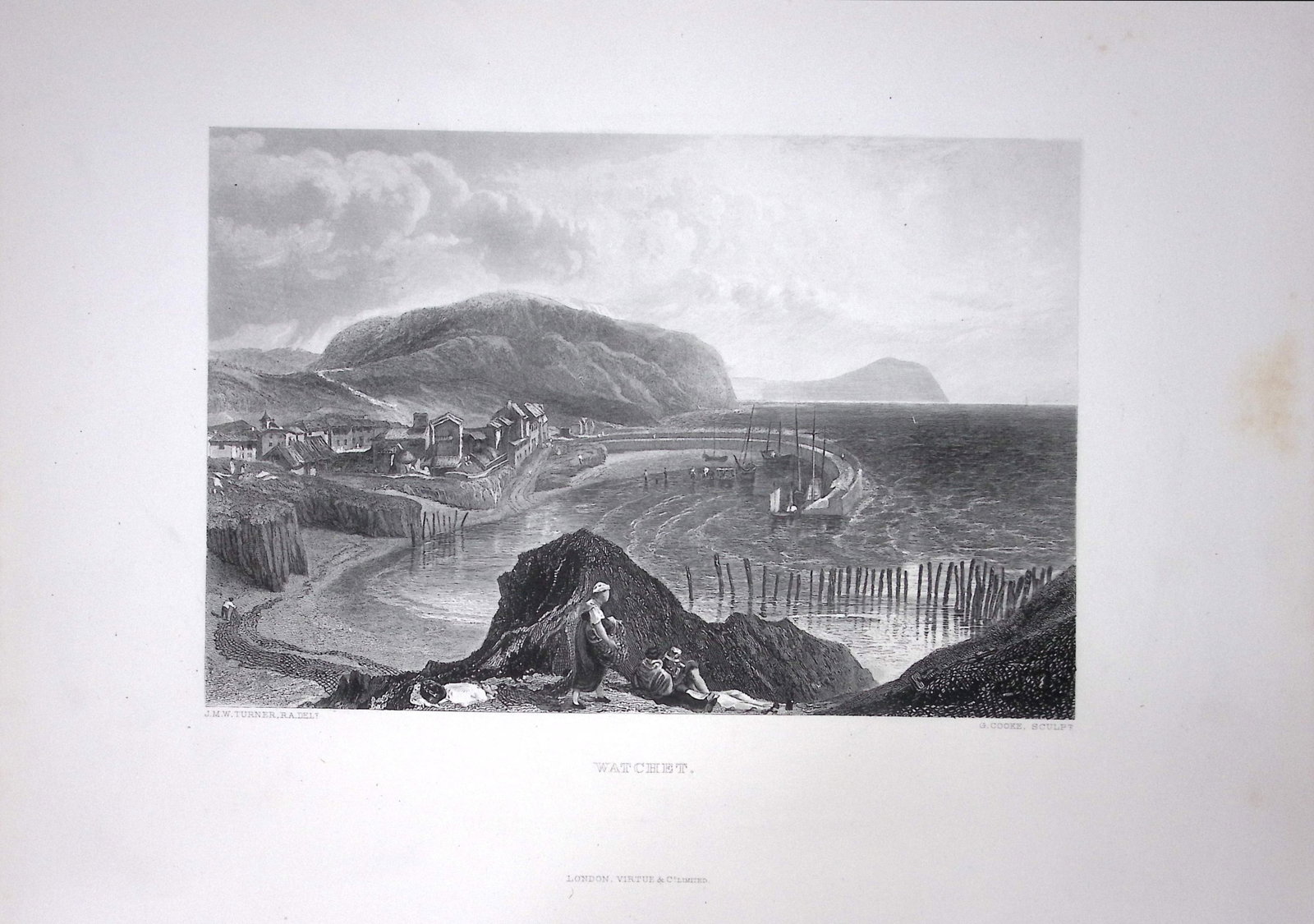 J.M.W Turner Watchet Somerset Town & Harbour Antique Steel Engraving-104-TR: Title: J.M.W Turner Watchet Somerset Town & Harbour Antique Steel Engraving-104-TR Description: This Antique Steel-Engraving Was Removed from a Edition Of. The Turner Gallery a Series