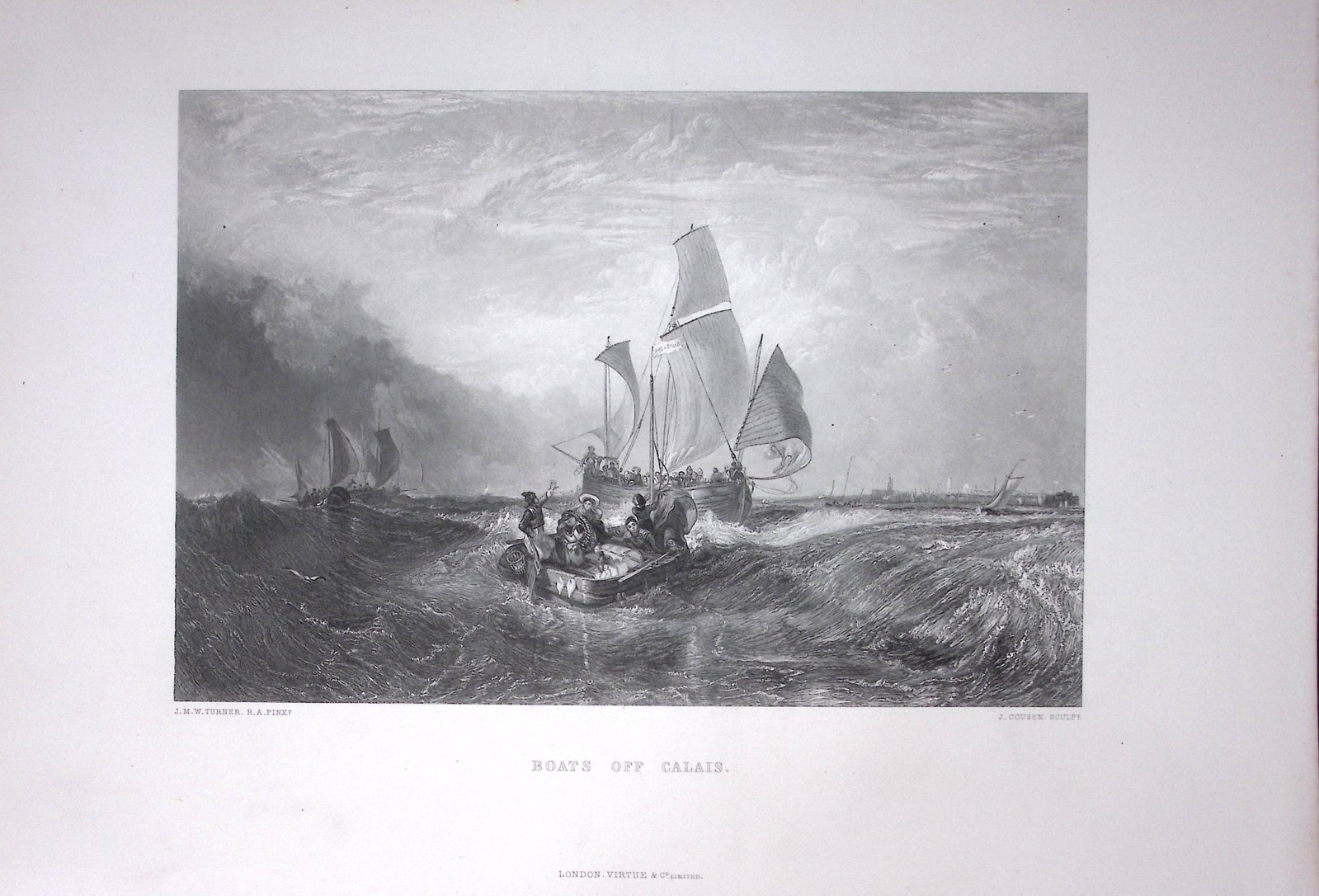 J.M.W Turner Sailing Boats off Calais France Antique Steel Engraving-36-TR: Title: J.M.W Turner Sailing Boats off Calais France Antique Steel Engraving-36-TR Description: This Antique Steel-Engraving Was Removed from an Edition Of. The Turner Gallery a Seri