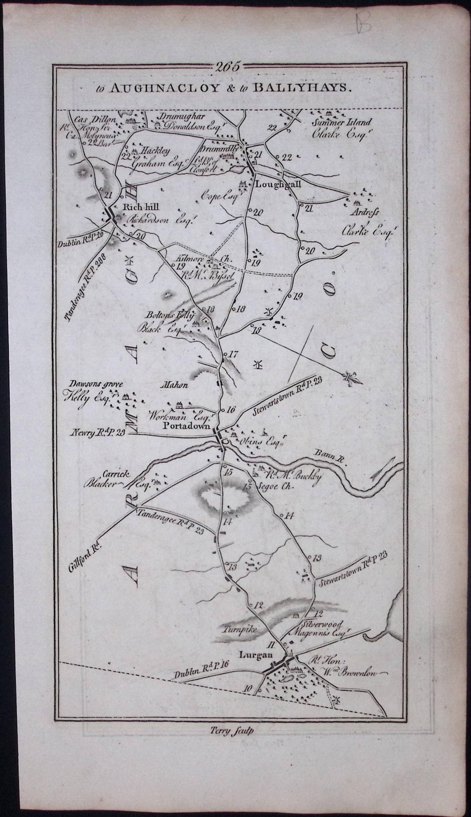 Ireland 245 Years -Old Antique Road Map Lisburn, Armagh, Lurgan-266 - 2