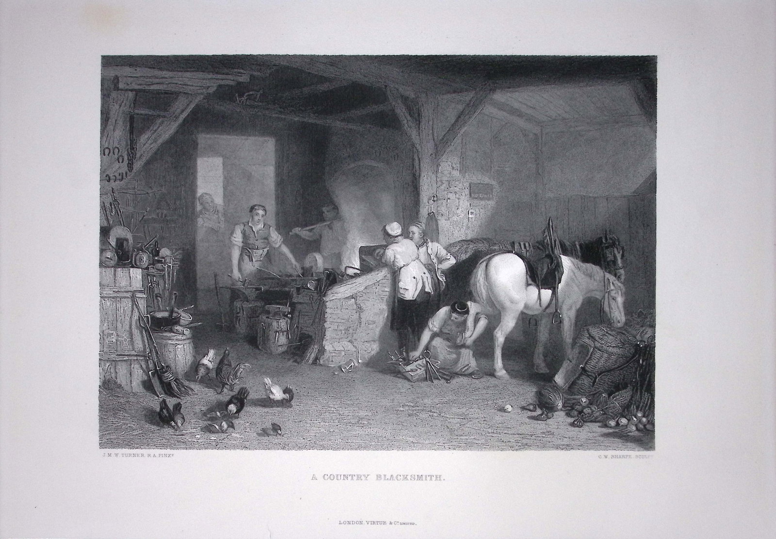J.M.W Turner A Country Blacksmith at Work Antique Steel Engraving-72-TR: Title: J.M.W Turner A Country Blacksmith at Work Antique Steel Engraving-72-TR Description: This Antique Steel-Engraving Was Removed from an Edition Of. The Turner Gallery a Series of 120