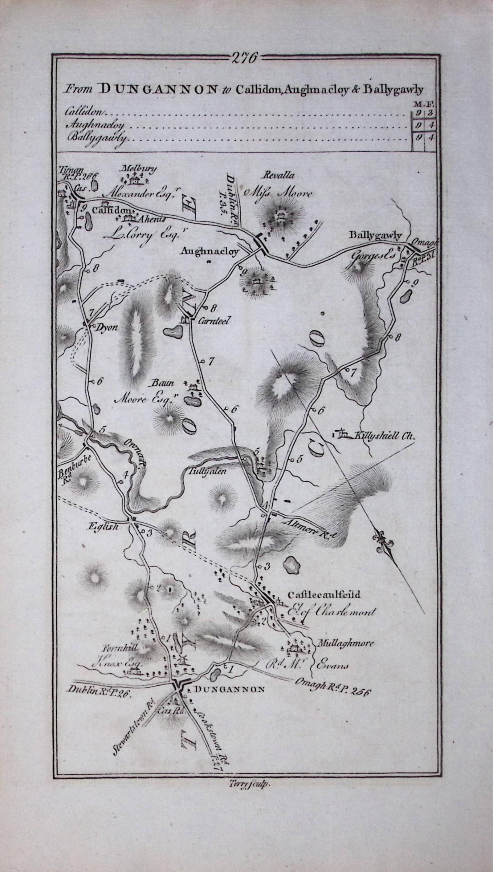 Ireland Rare Antique 245 Yr-Old Road Map Tyrone-Dungannon-Strabane-276 (1 of 3)