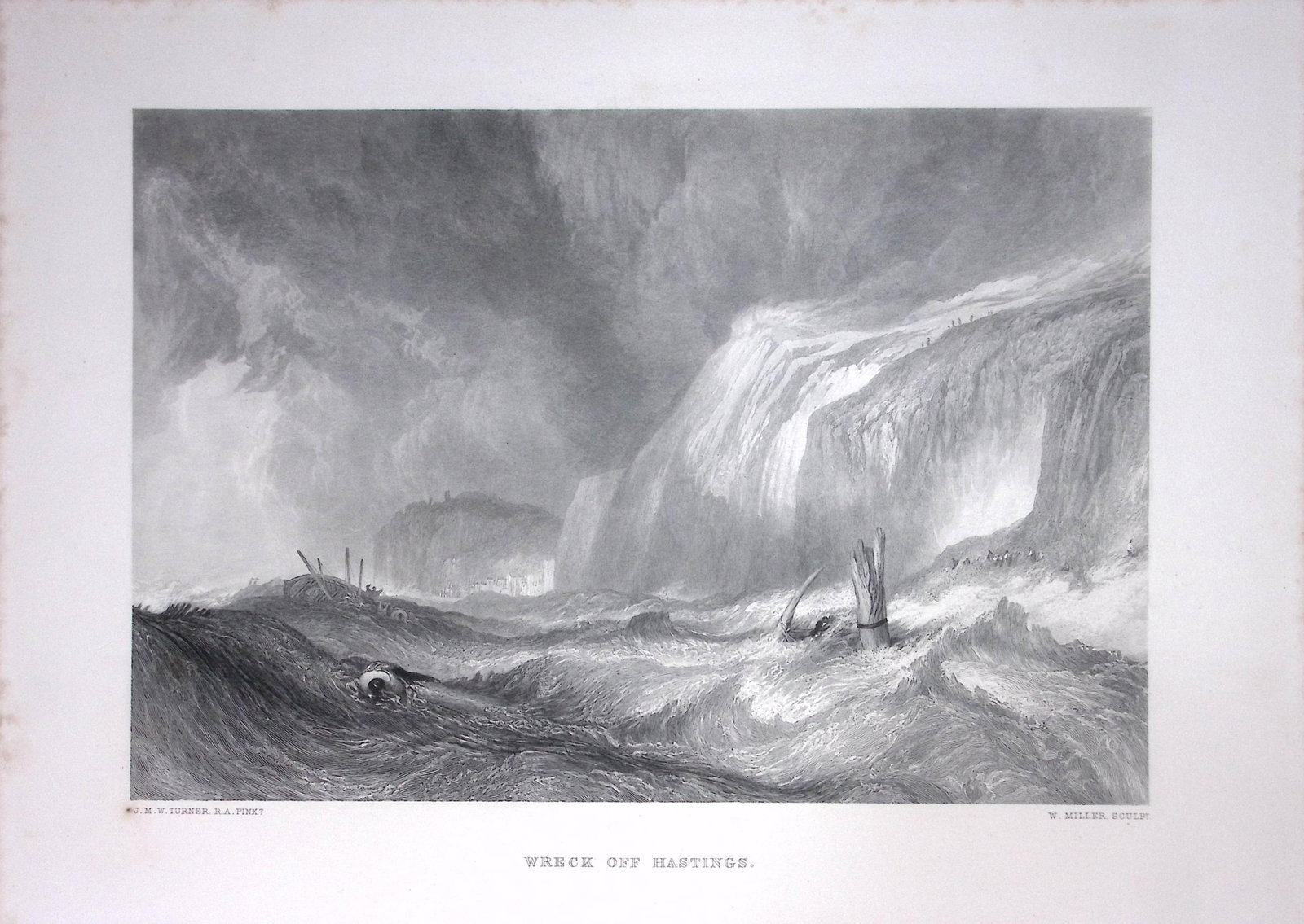 J.M.W Turner Shipwreck off The Coast of Hastings Antique Steel Engraving-25-TR: Title: J.M.W Turner Shipwreck off The Coast of Hastings Antique Steel Engraving-25-TR Description: This Antique Steel-Engraving Was Removed from a Edition Of. The Turner Gallery a Series