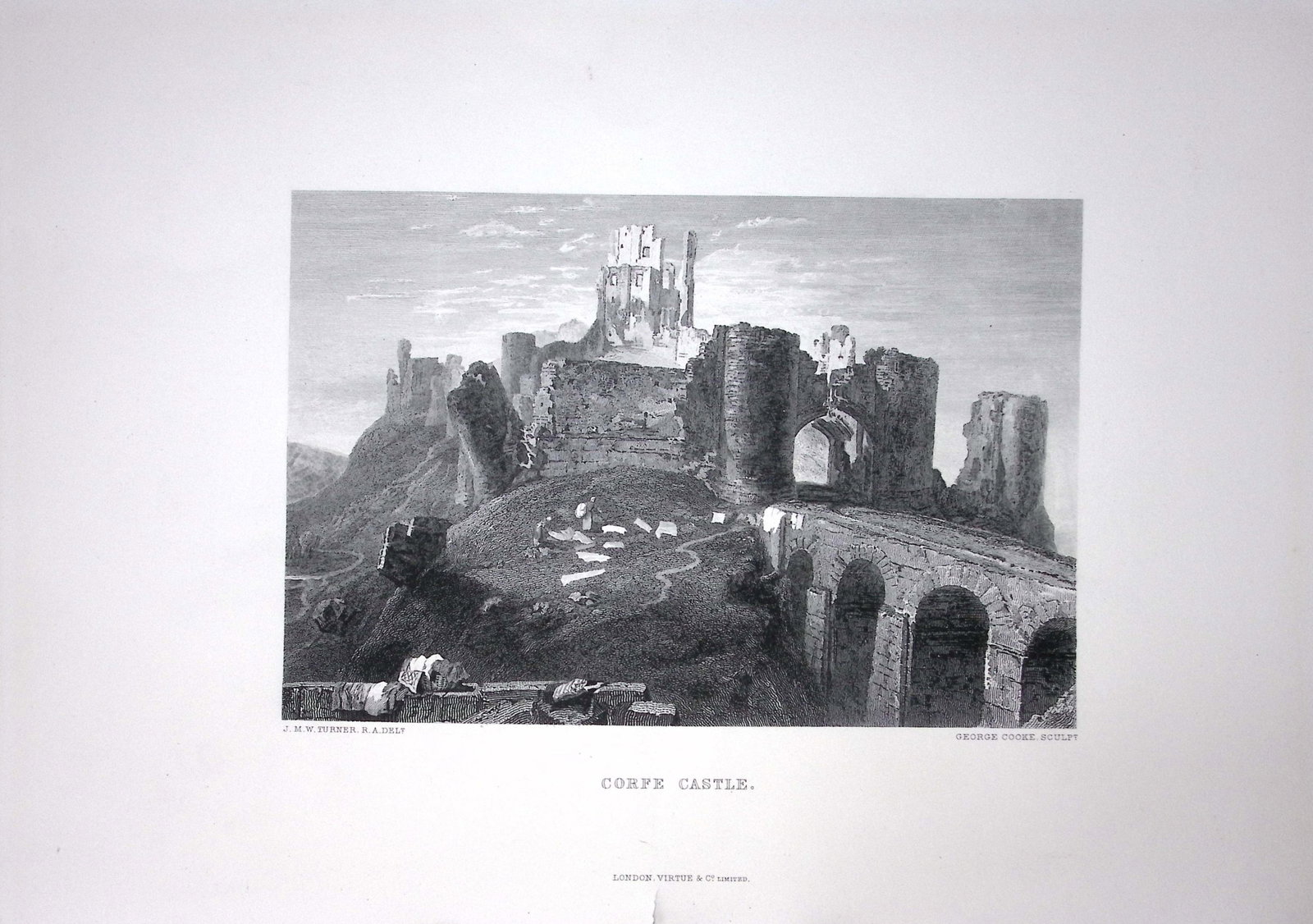 J.M.W Turner View of Corfe Castle Dorset Antique Steel Engraving-116-TR: Title: J.M.W Turner View of Corfe Castle Dorset Antique Steel Engraving-116-TR Description: This Antique Steel-Engraving Was Removed from a Edition Of. The Turner Gallery a Series o
