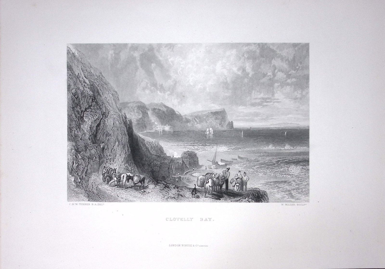 J.M.W Turner Clovelly Bay Devon Antique Steel Engraving-84-TR (1 of 1)