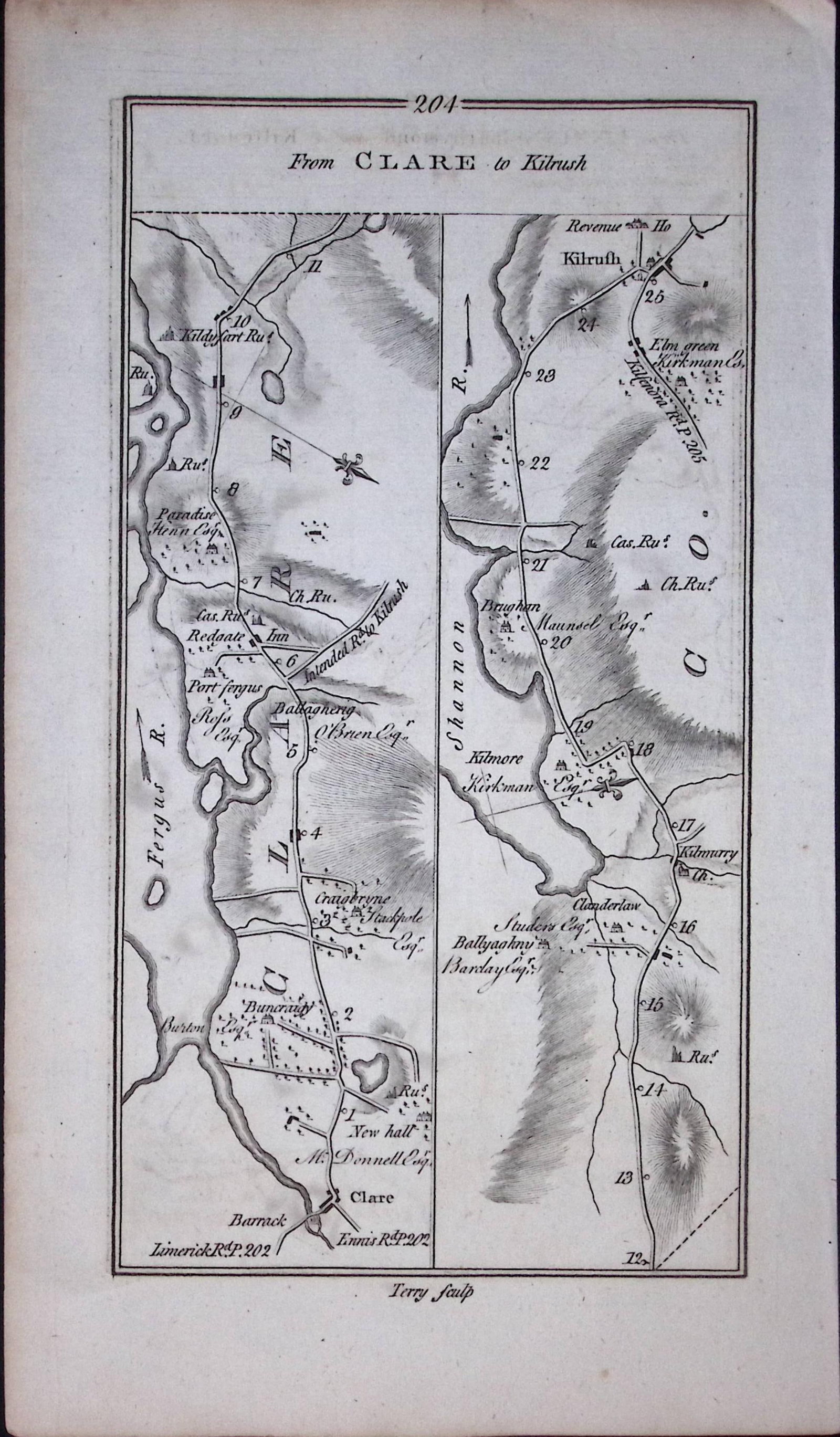Ireland Rare Antique 245 Yr-Old Road Map Claire-Kilrush-Ennis-204: Title: Ireland Rare Antique 245 Yr-Old Road Map Claire-Kilrush-Ennis-204 Description: This Rare Irish Road Map Has Been Removed from a First Edition Copy of. Taylor & Skinners 1777 Roads of