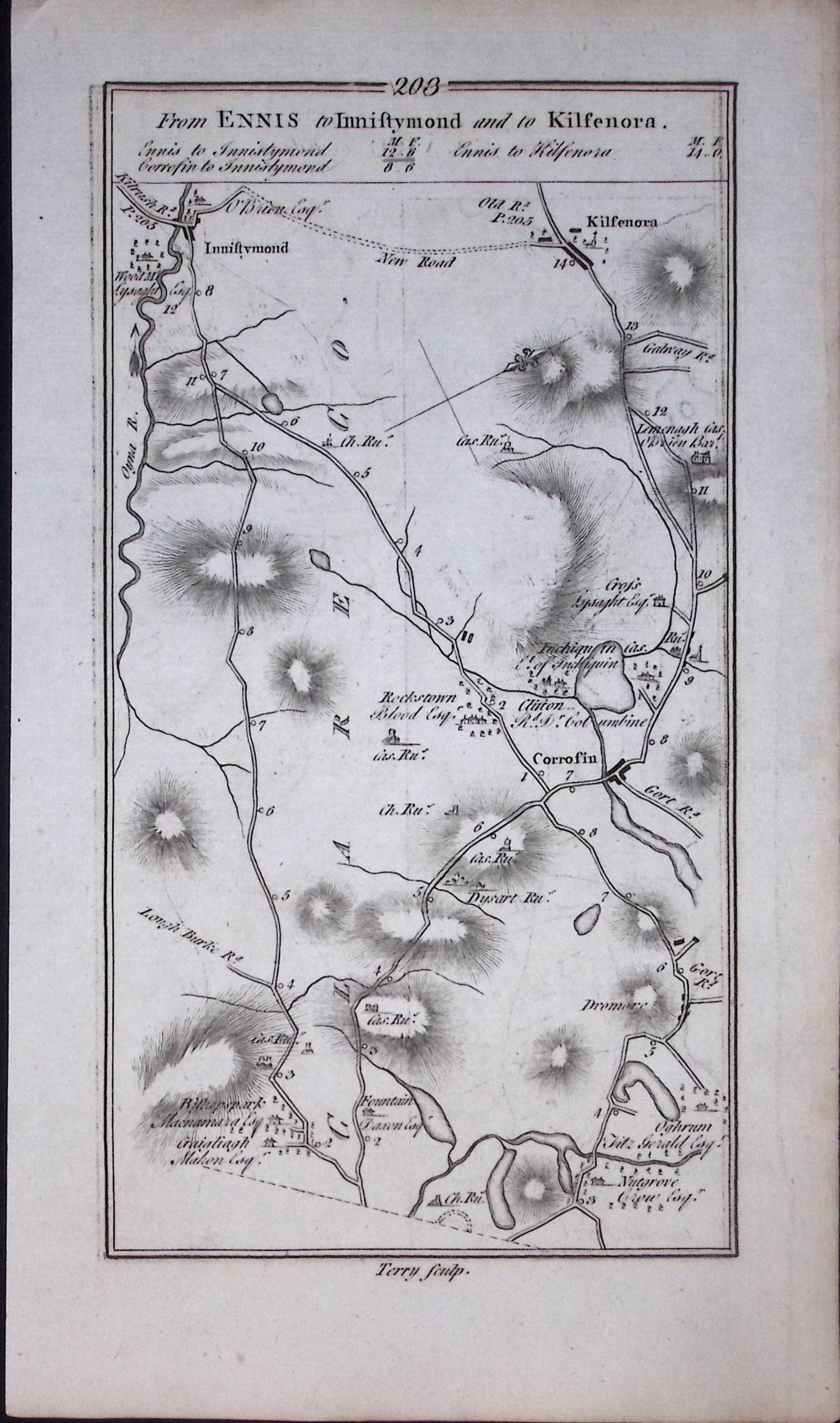 Ireland Rare Antique 245 Yr-Old Road Map Claire-Kilrush-Ennis-204 - 2