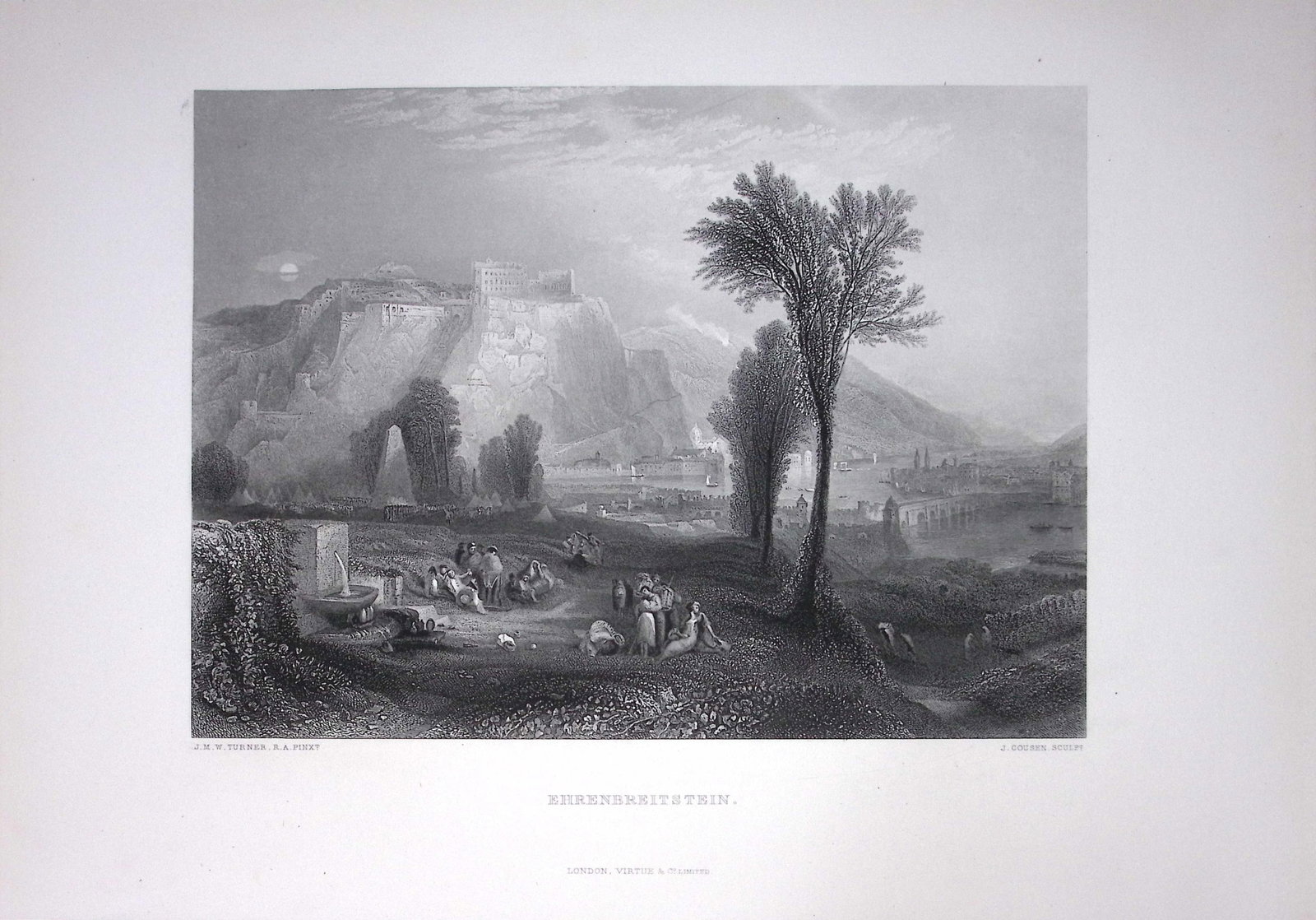 J.M.W Turner Ehrenbreitstein Rhine Germany Antique Steel Engraving-21-TR: Title: J.M.W Turner Ehrenbreitstein Rhine Germany Antique Steel Engraving-21-TR Description: This Antique Steel-Engraving Was Removed from an Edition Of. The Turner Gallery a Series