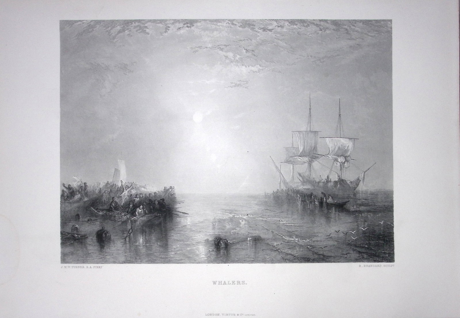 J.M.W Turner Whalers Catching Their Prey Antique Steel Engraving-79-TR: Title: J.M.W Turner Whalers Catching Their Prey Antique Steel Engraving-79-TR Description: This Antique Steel-Engraving Was Removed from an Edition Of. The Turner Gallery a Series of 120