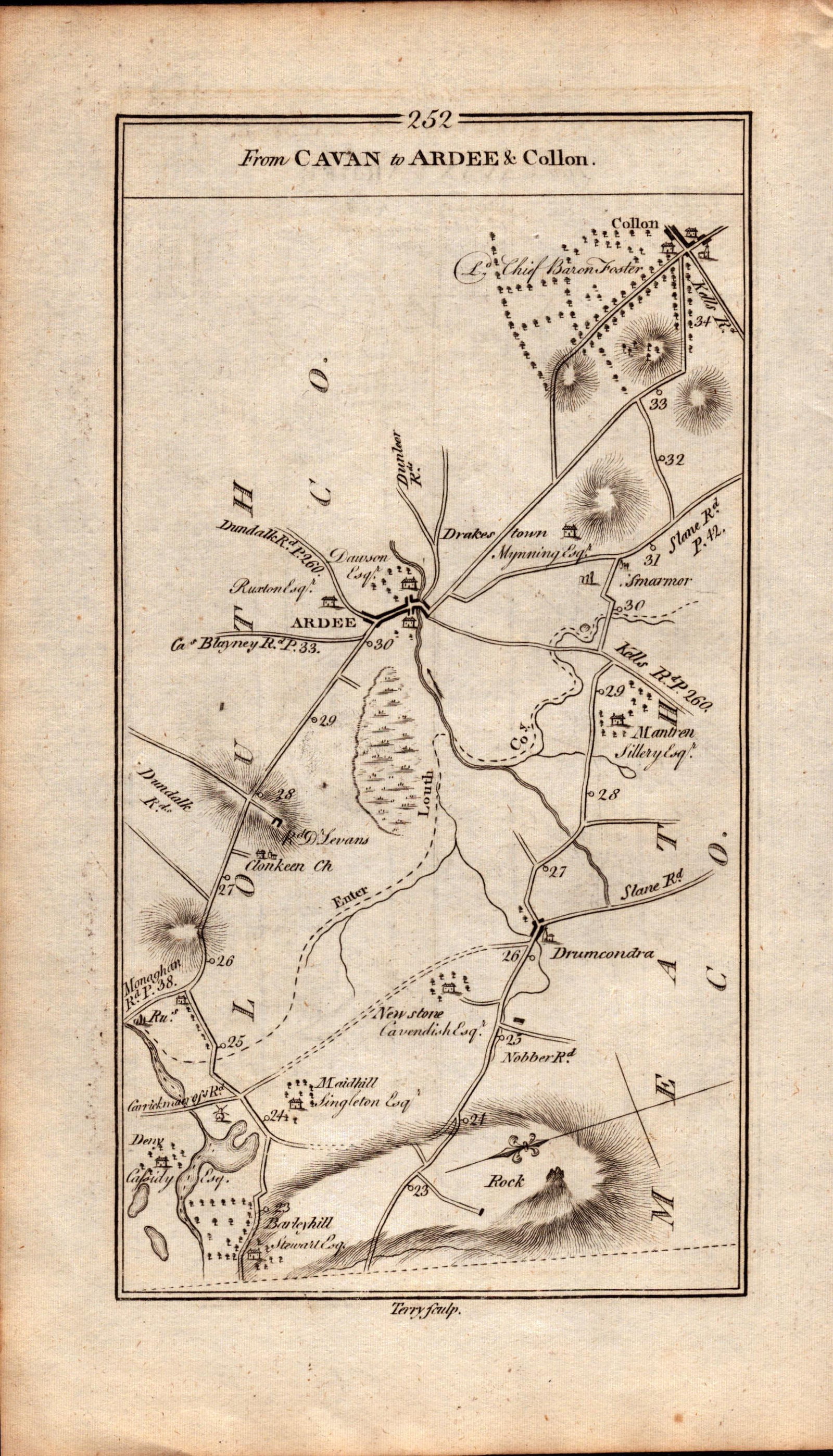 Ireland Rare Antique 1777 Road Map Cavan to Ardee & Collom-252 - 2