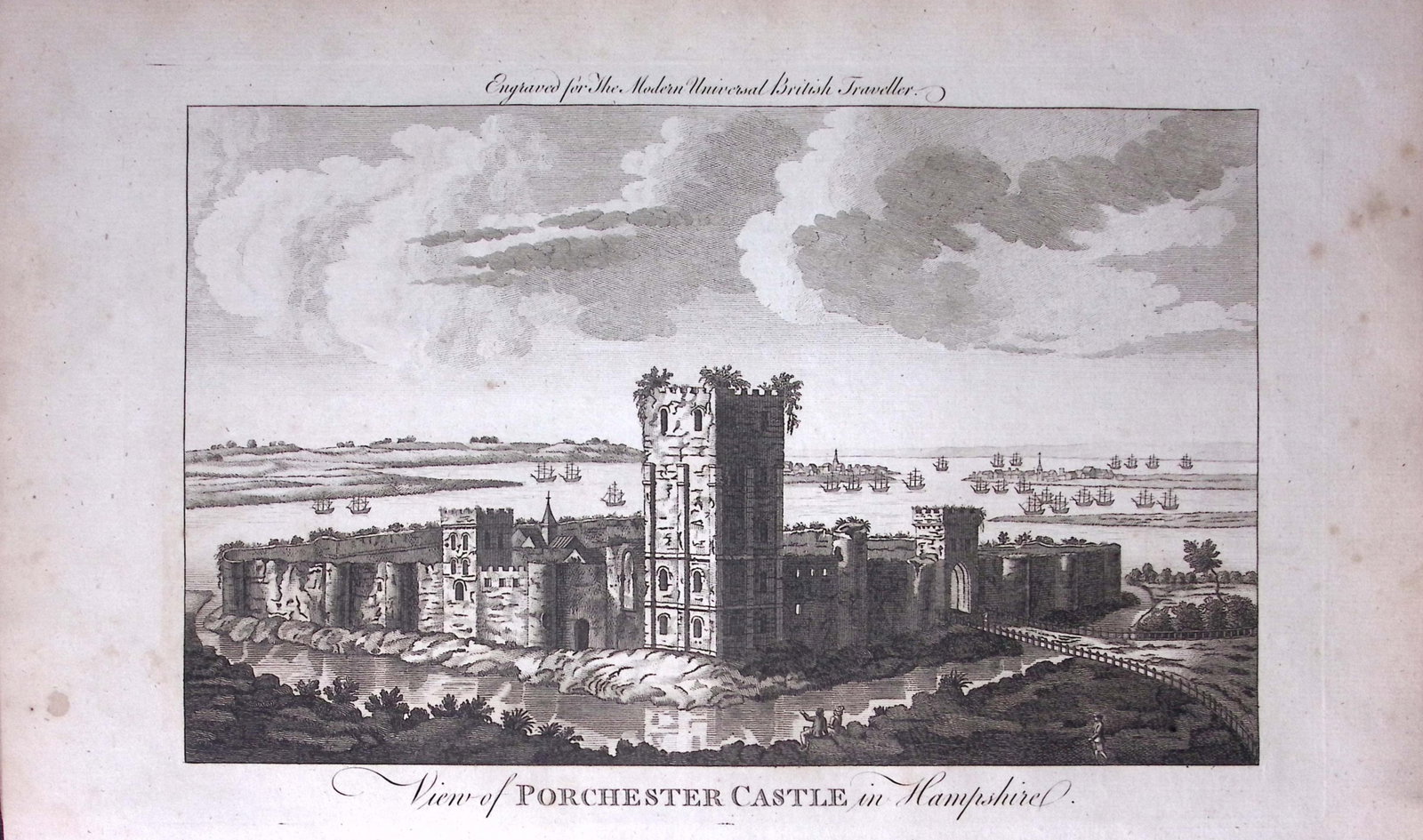 Porchester Castle Hampshire Rare 247-Year-Old Antique Copperplate Engraving -23-TR (1 of 2)