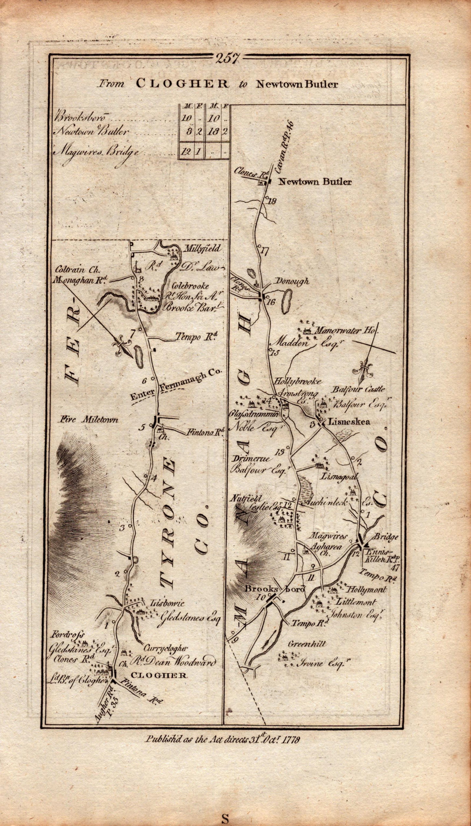 Ireland Rare Antique 1777 Road Map Clogher Donagh Newtownstewart Cookstown-258. - 2