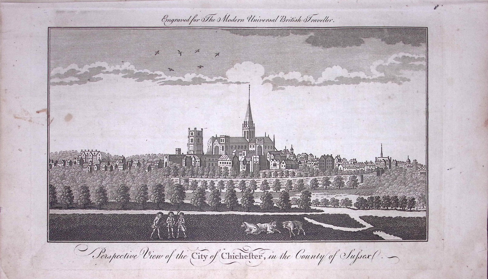 City of Chichester Rare Large 247-Year-Old Antique Copperplate Engraving-63-TR: Title: City of Chichester Rare Large 247-Year-Old Antique Copperplate Engraving-63-TR Description: This Antique 247-Year-Old Was Removed from an Edition Of. The Modern Universal Bri