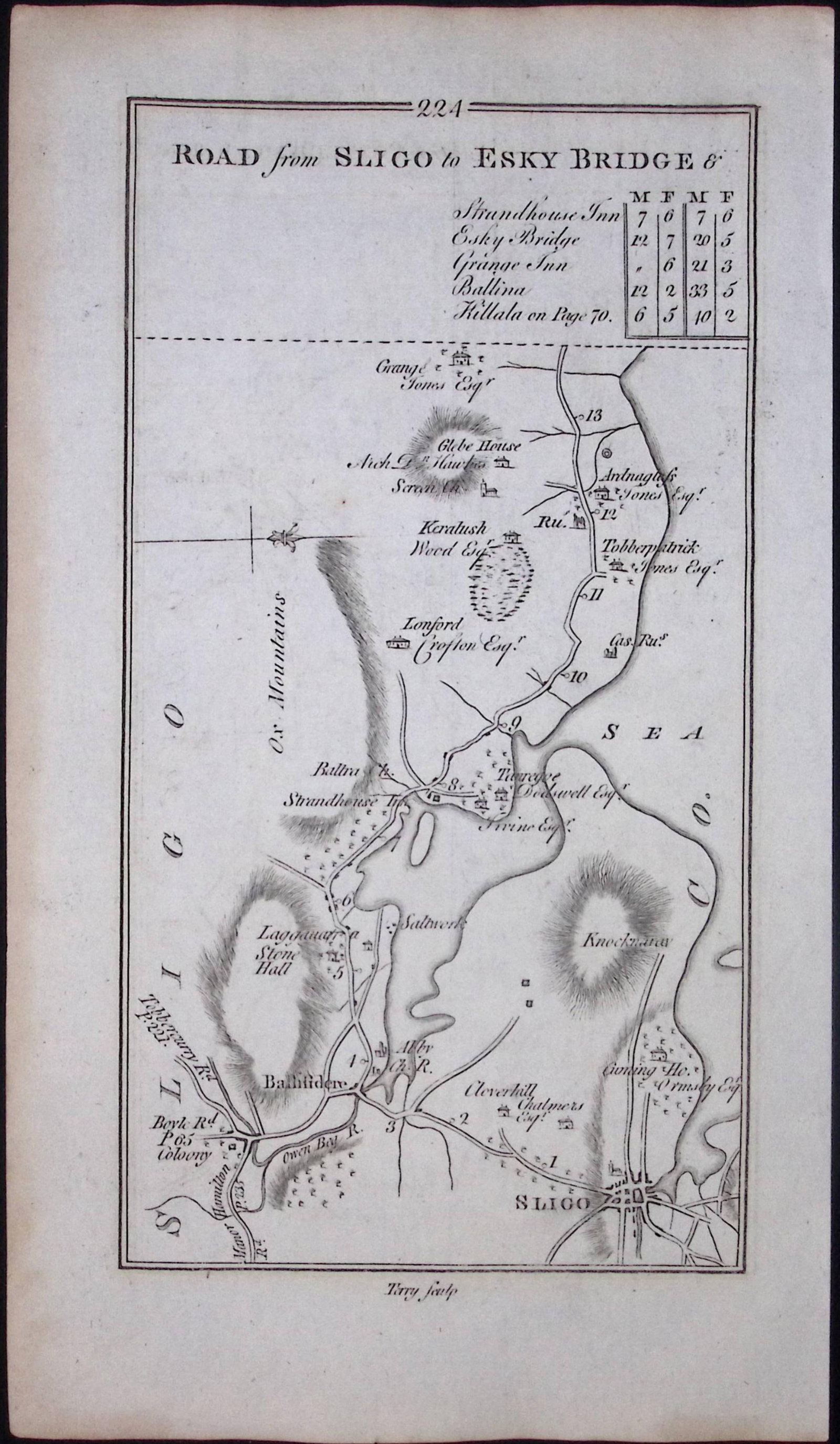 Ireland 245 Years -Old Antique Road Map Castlebar to Westport Mayo-224 - 2