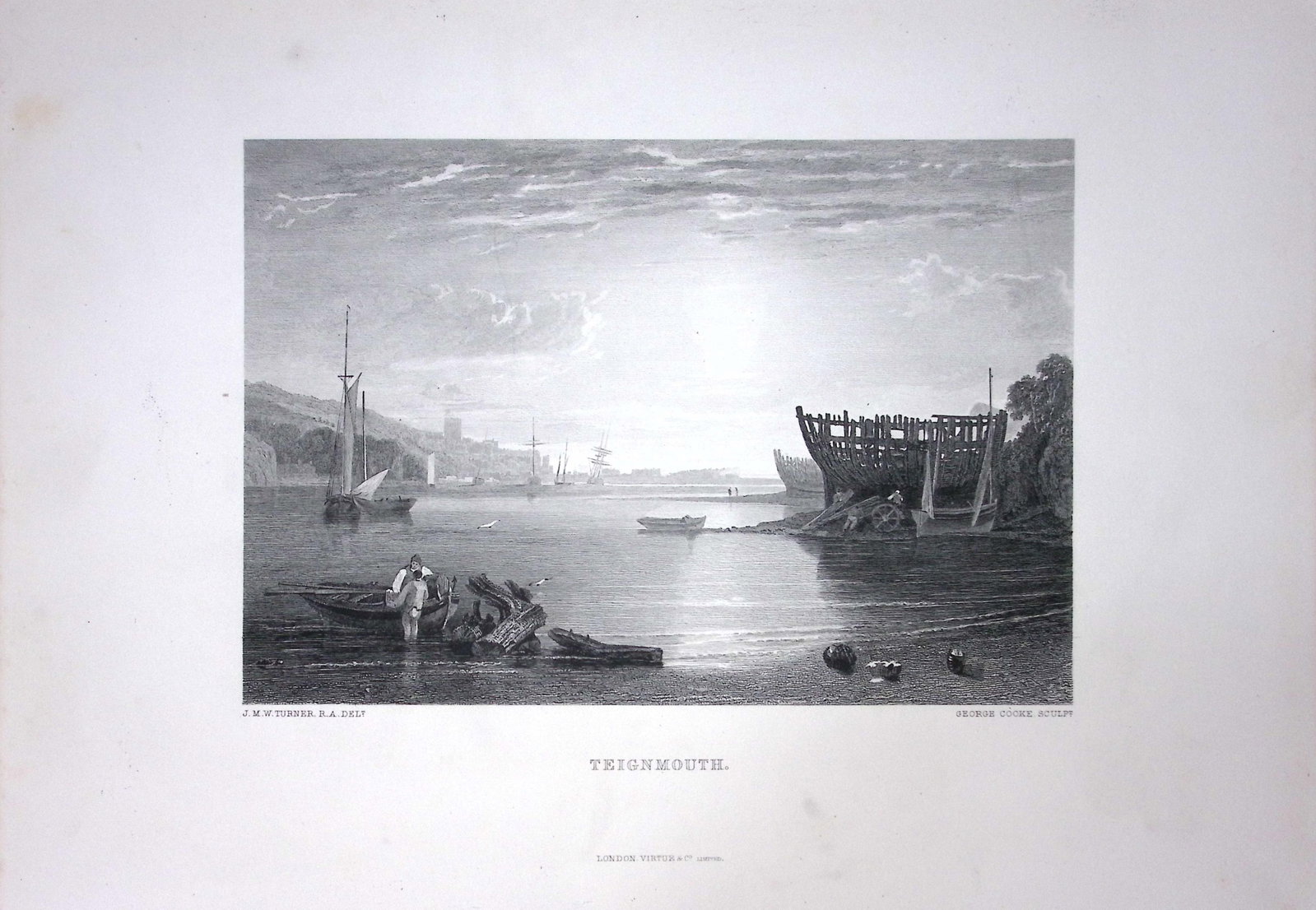 J.M.W Turner View of Teignmouth Devon Antique Steel Engraving-115-TR: Title: J.M.W Turner View of Teignmouth Devon Antique Steel Engraving-115-TR Description: This Antique Steel-Engraving Was Removed from an Edition Of. The Turner Gallery a Series of