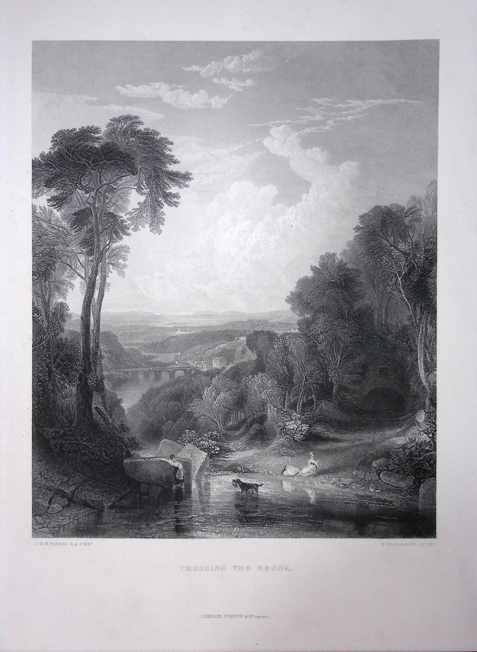 J.M.W Turner Crossing The Brook Devon Antique Steel Engraving-59-TR: Title: J.M.W Turner Crossing The Brook Devon Antique Steel Engraving-59-TR Description: This Antique Steel-Engraving Was Removed from an Edition Of. The Turner Gallery a Series of 1