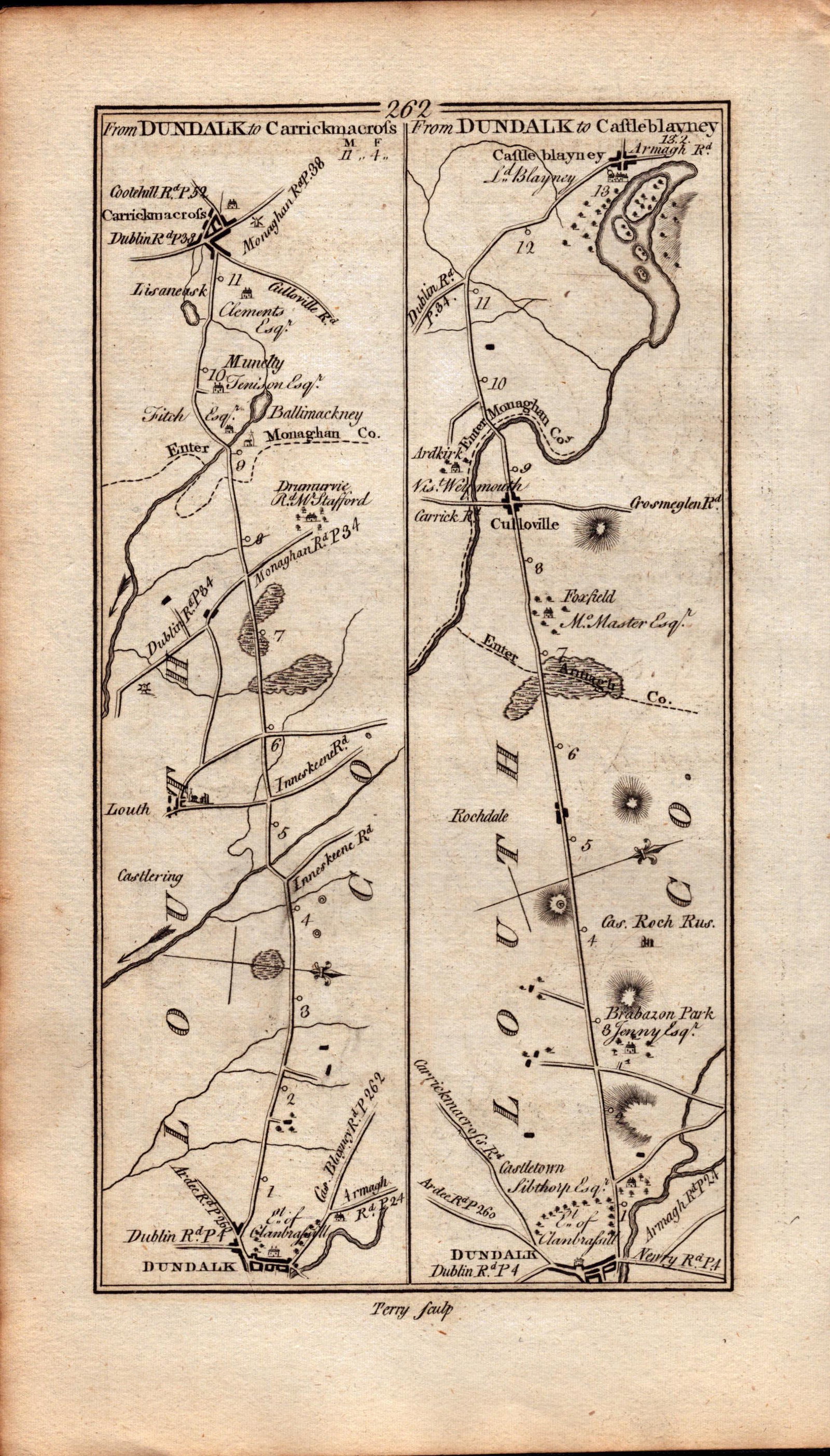 Ireland Rare Antique 1777 Map Kells To Mullingar & Dundalk To Castleblaney-262 (1 of 3)