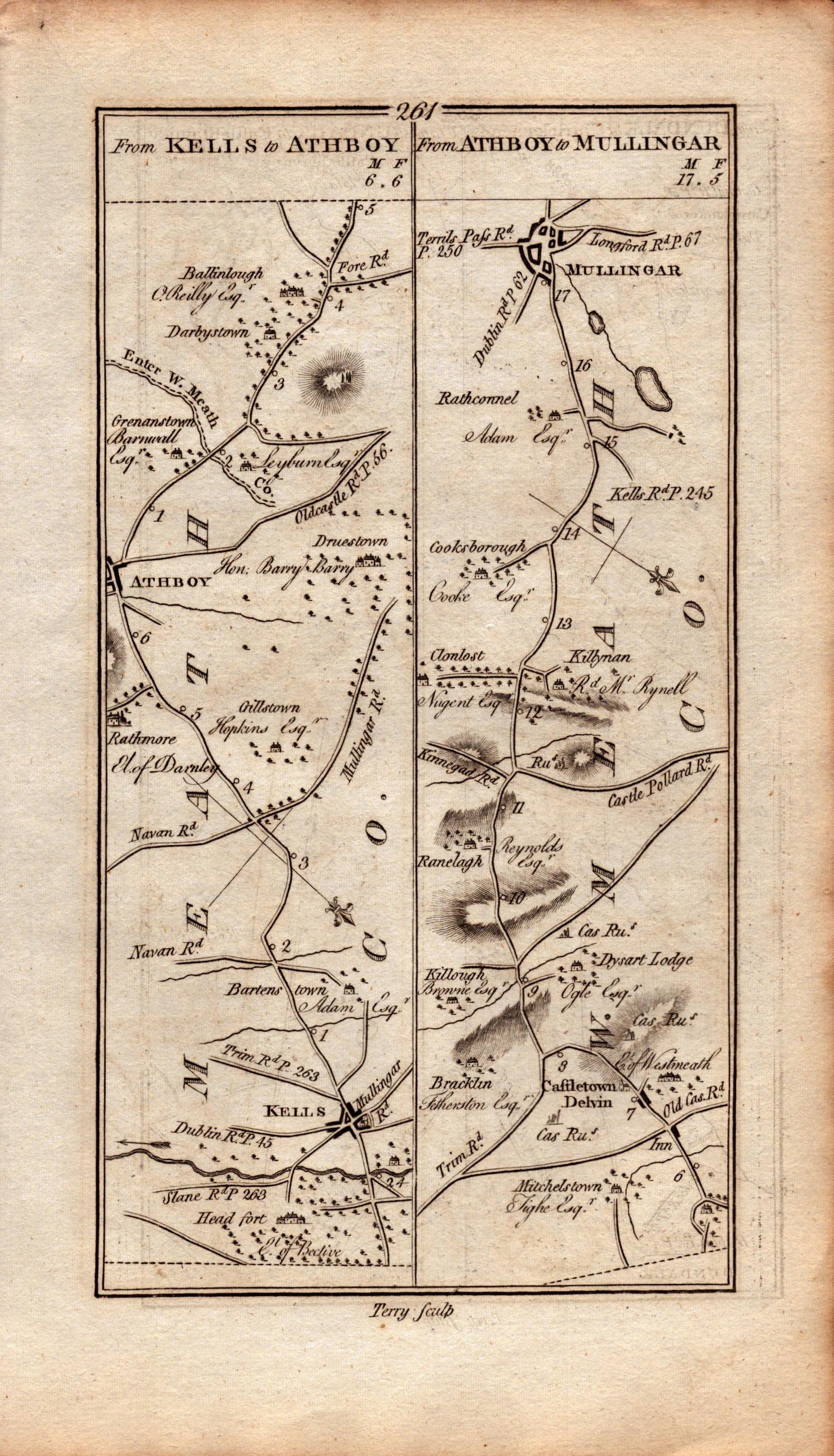 Ireland Rare Antique 1777 Map Kells To Mullingar & Dundalk To Castleblaney-262 - 2