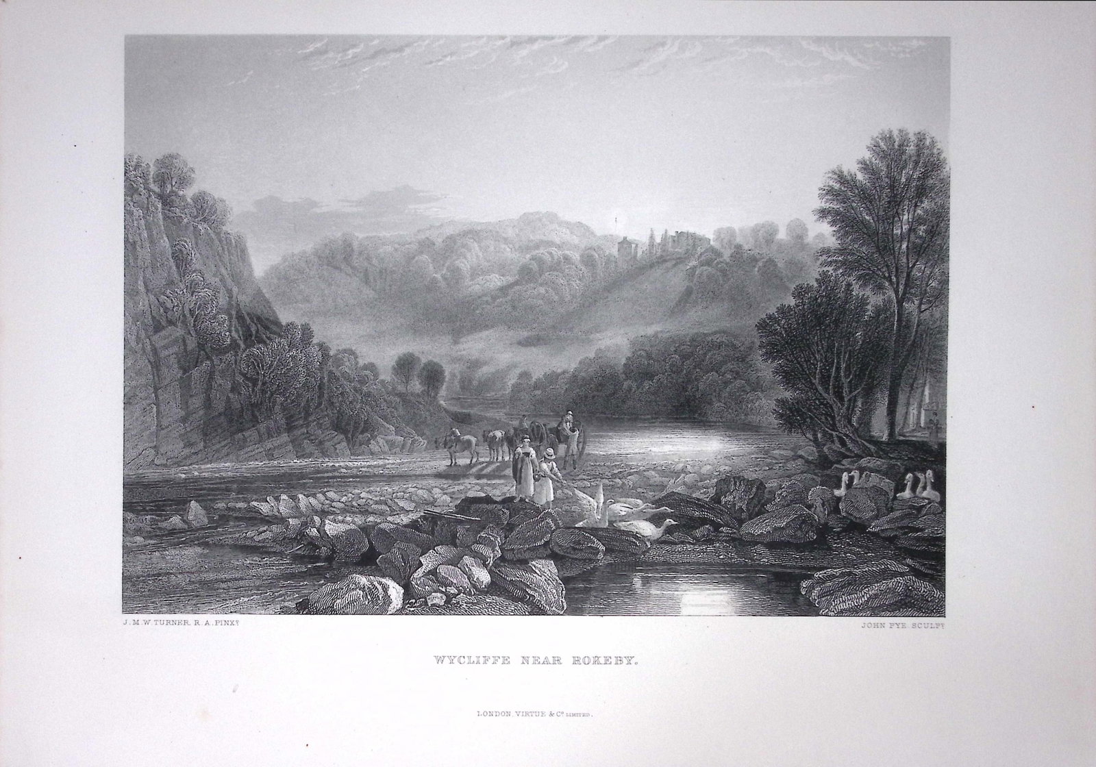 J.M.W Turner Wycliffe Nr Rokeby Durham Antique Steel Engraving-86-TR: Title: J.M.W Turner Wycliffe Nr Rokeby Durham Antique Steel Engraving-86-TR Description: This Antique Steel-Engraving Was Removed from a Edition Of. The Turner Gallery a Series of 1