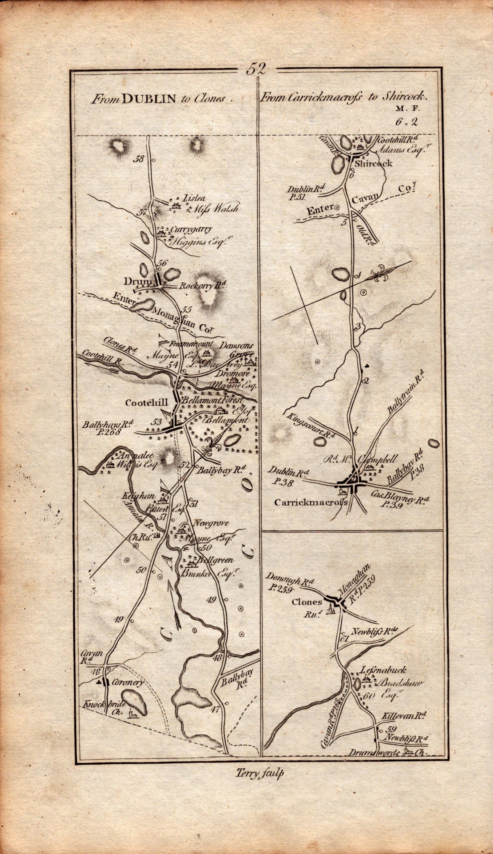 Ireland Rare Antique 1777 Road Map Dublin to Clones Carrickmacross Monaghan-52 (1 of 3)