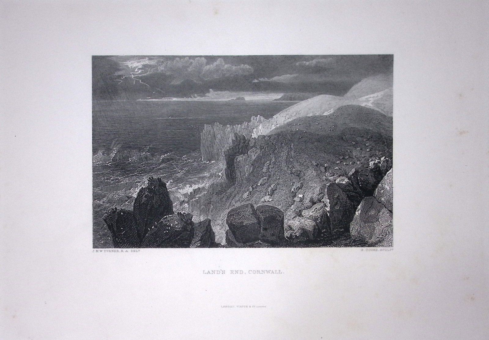 J.M.W Turner Land’s End Cornwall Antique Steel Engraving-117-TR: Title: J.M.W Turner Land’s End Cornwall Antique Steel Engraving-117-TR Description: This Antique Steel-Engraving Was Removed from an Edition Of. The Turner Gallery a Series of 120