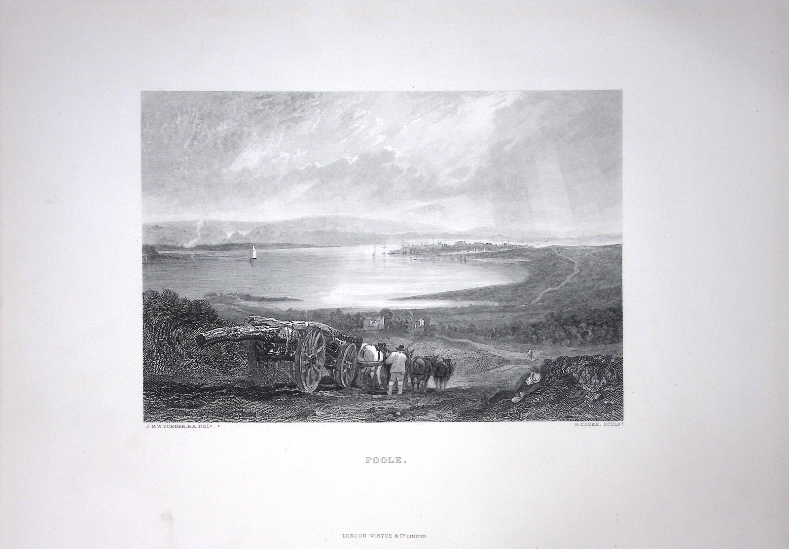 J.M.W Turner View of Poole Dorset Antique Steel Engraving-118-TR: Title: J.M.W Turner View of Poole Dorset Antique Steel Engraving-118-TR Description: This Antique Steel-Engraving Was Removed from a Edition Of. The Turner Gallery a Series of 120 E
