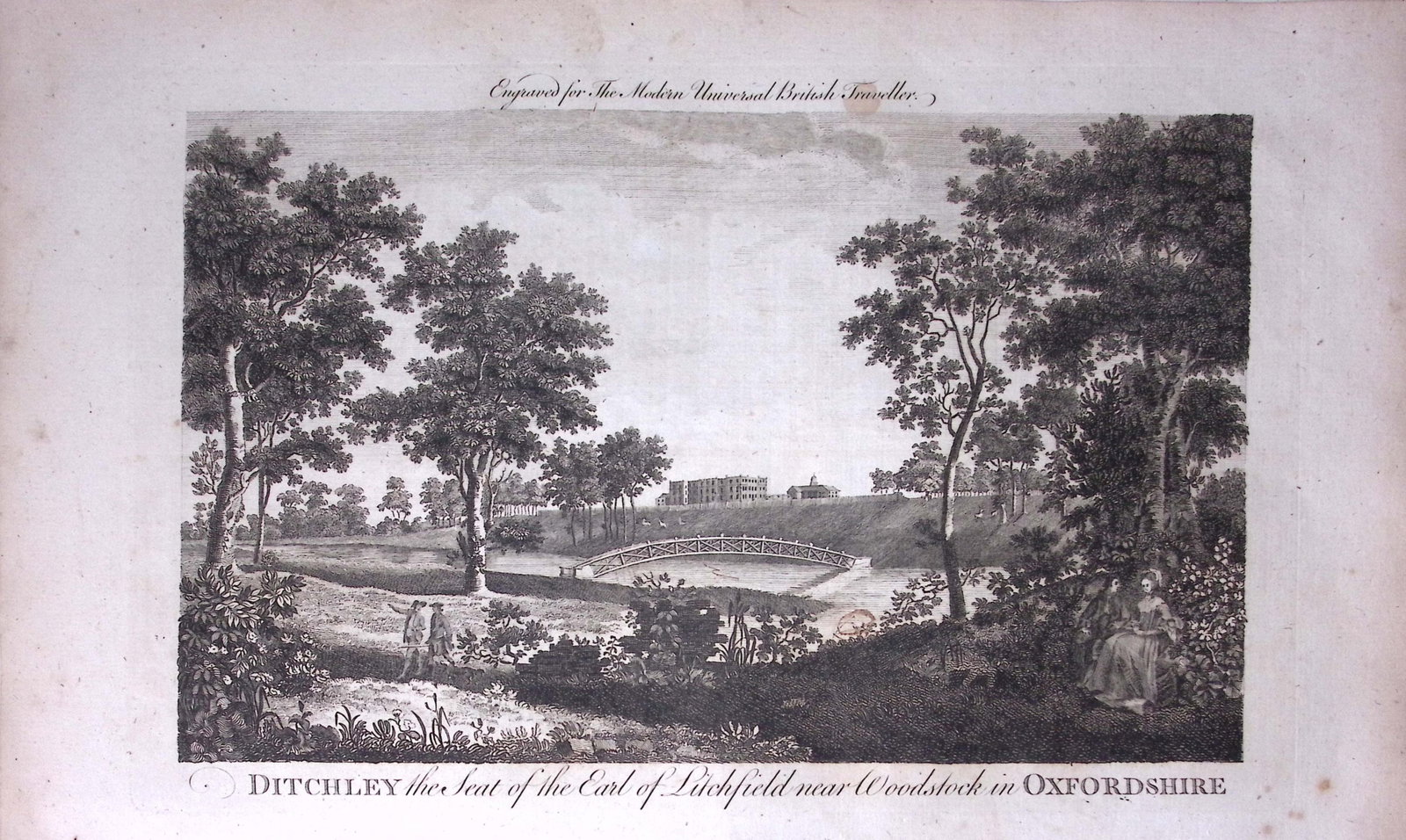 Ditchley Oxfordshire Rare Large 247-Year-Old Antique Copperplate Engraving -29-TR (1 of 2)