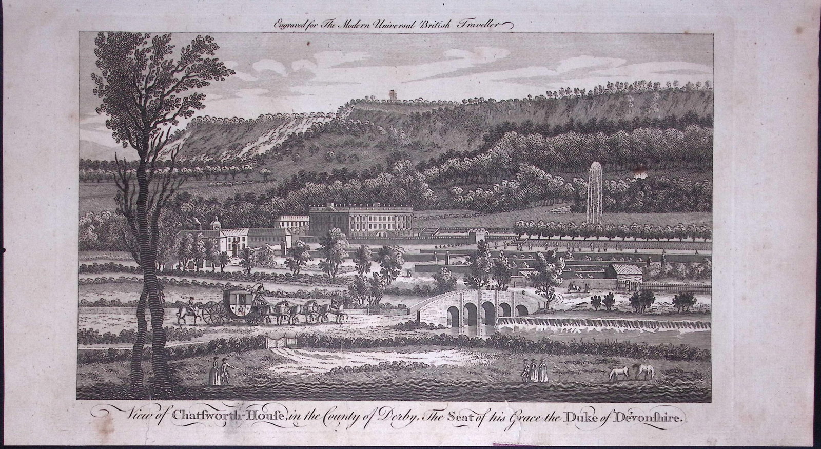 Chatsworth House Derbyshire Rare 247-Year-Old Antique Copperplate Engraving-68-TR (1 of 2)