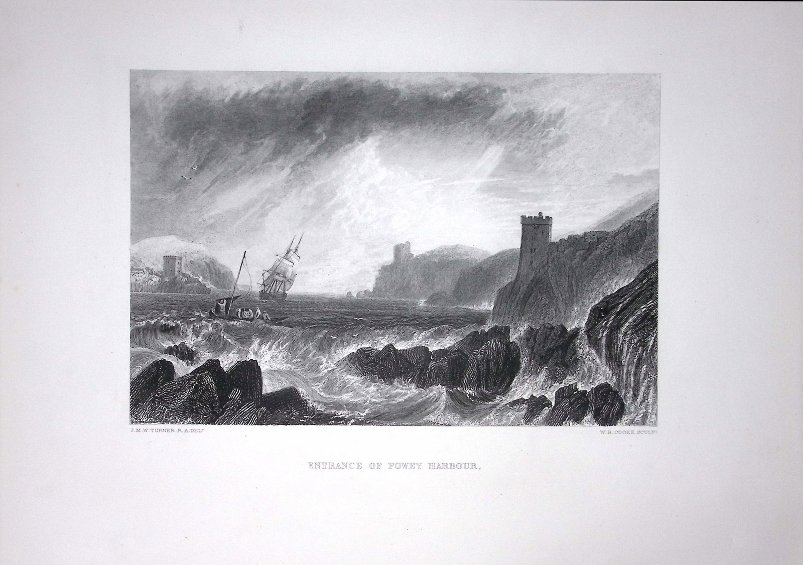 J.M.W Turner Entrance To Fowley Harbour Cornwall Antique Steel Engraving-102-TR: Title: J.M.W Turner Entrance To Fowley Harbour Cornwall Antique Steel Engraving-102-TR Description: This Antique Steel-Engraving Was Removed from an Edition Of. The Turner Gallery a