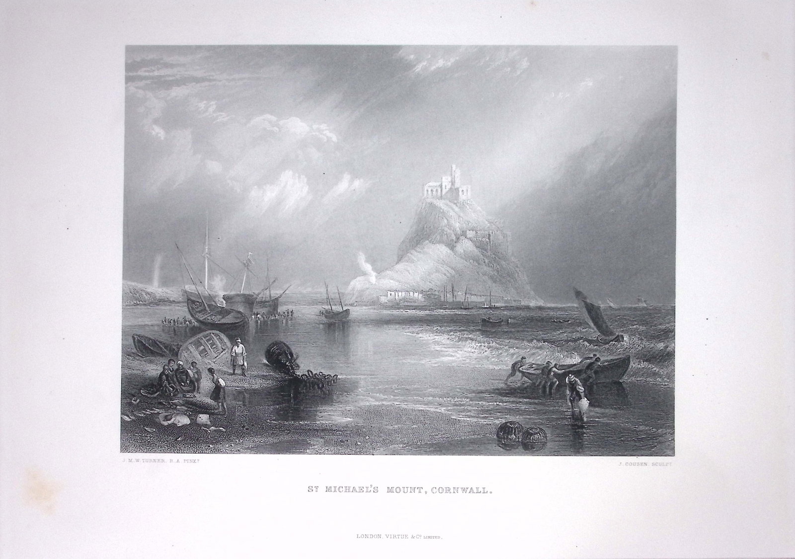 J.M.W Turner Cornwall St Michaels Mount Antique Steel Engraving-26-TR: Title: J.M.W Turner Cornwall St Michaels Mount Antique Steel Engraving-26-TR Description: This Antique Steel-Engraving Was Removed from an Edition Of. The Turner Gallery a Series of