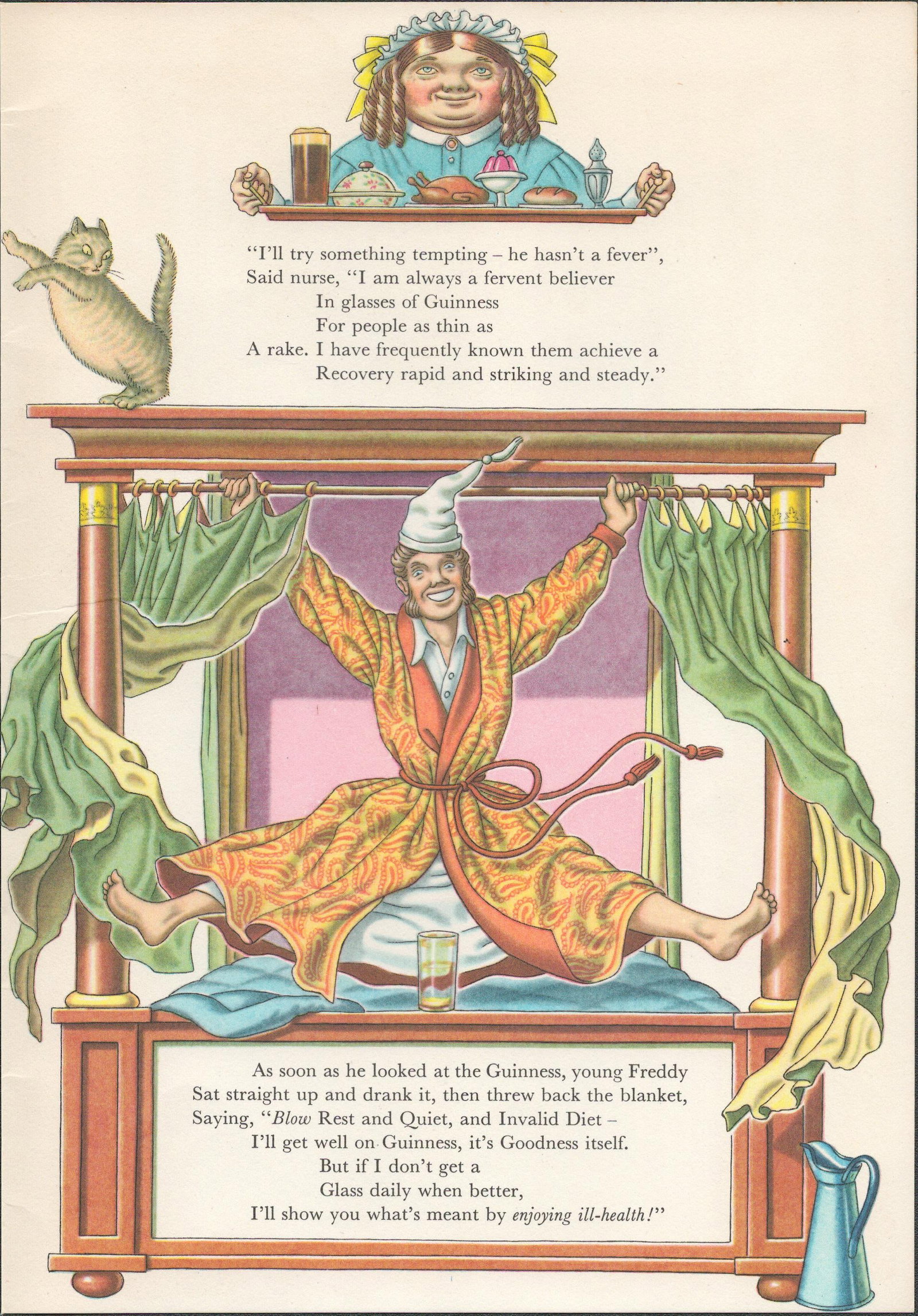 Guinness Scarce 70 Years-Old Illustration 1956 The Bachelor & The Bed Chamber (1 of 2)