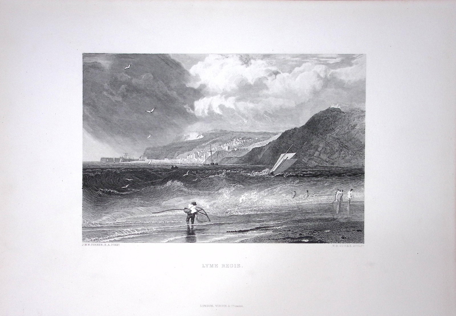 J.M.W Turner View of Lyme Regis Dorset Antique Steel Engraving-114-TR: Title: J.M.W Turner View of Lyme Regis Dorset Antique Steel Engraving-114-TR Description: This Antique Steel-Engraving Was Removed from a Edition Of. The Turner Gallery a Series of 120