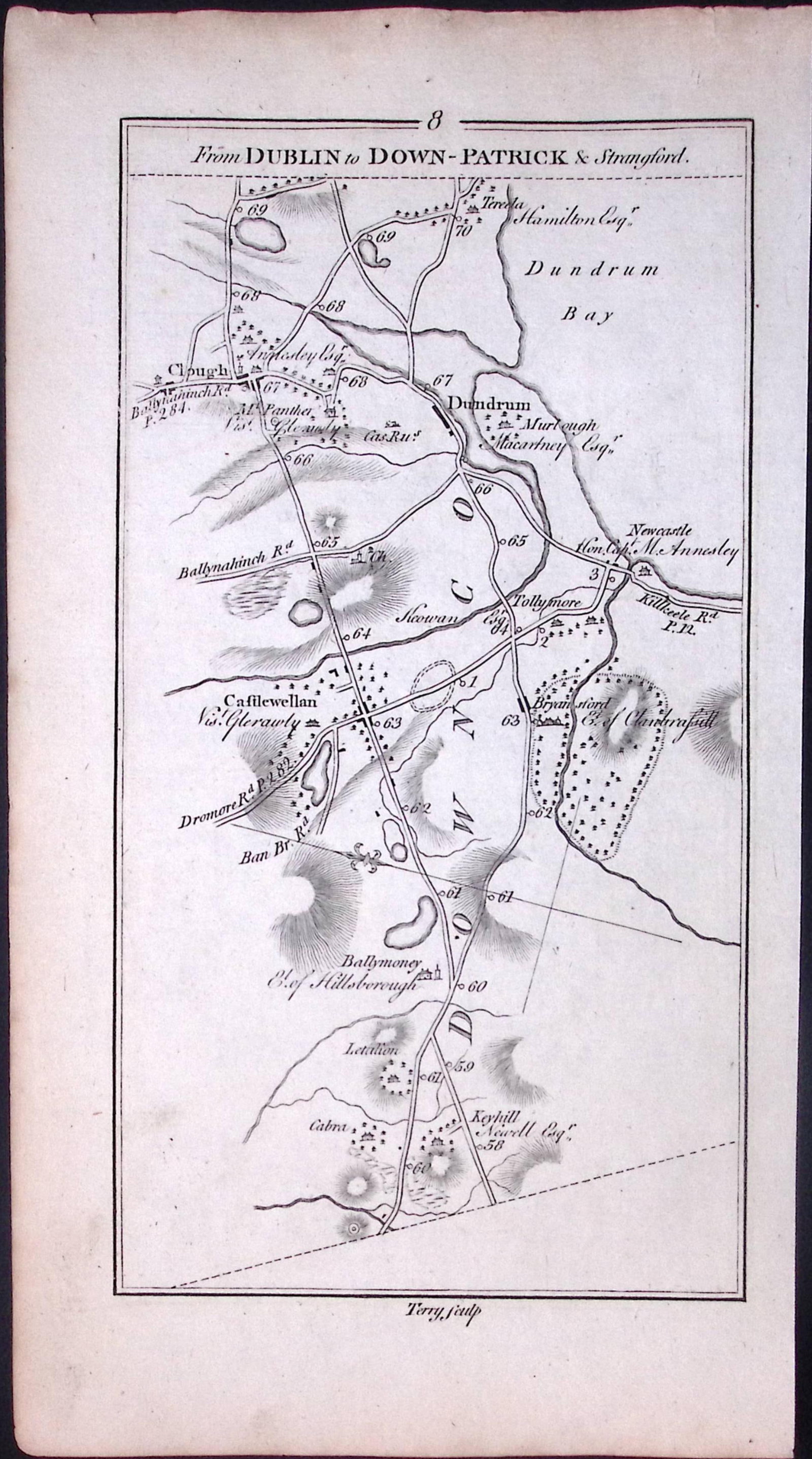 Ireland 245 Years -Old Antique Road Map Dublin to Downpatrick- 8 - 2