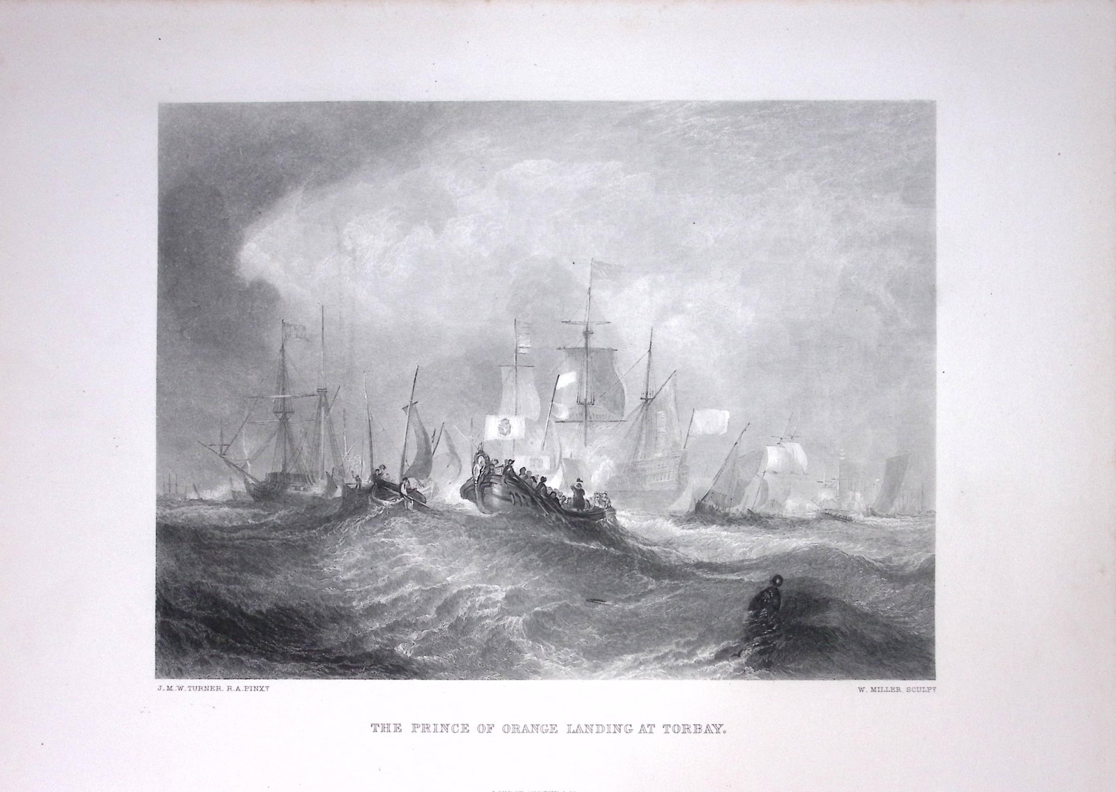 J.M.W Turner Torbay Prince of Orange Landing Antique Steel Engraving-30-TR: Title: J.M.W Turner Torbay Prince of Orange Landing Antique Steel Engraving-30-TR Description: This Antique Steel-Engraving Was Removed from an Edition Of. The Turner Gallery a Seri