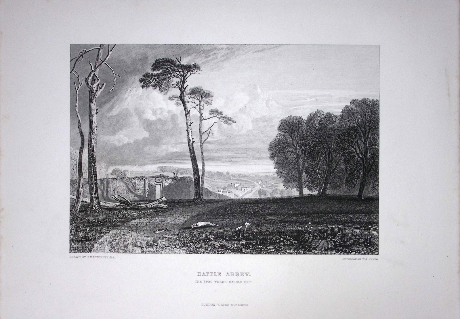 J.M.W Turner Battle Abbey East Sussex Antique Steel Engraving-51-TR: Title: J.M.W Turner Battle Abbey East Sussex Antique Steel Engraving-51-TR Description: This Antique Steel-Engraving Was Removed from a Edition Of. The Turner Gallery a Series of 12