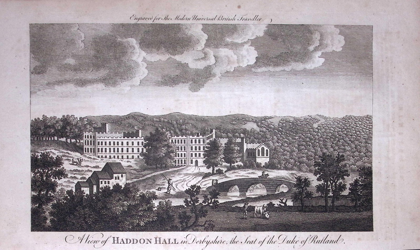 Haddon Hall Derbyshire Rare Large 247-Year-Old Antique Copperplate Engraving-37 -TR (1 of 2)
