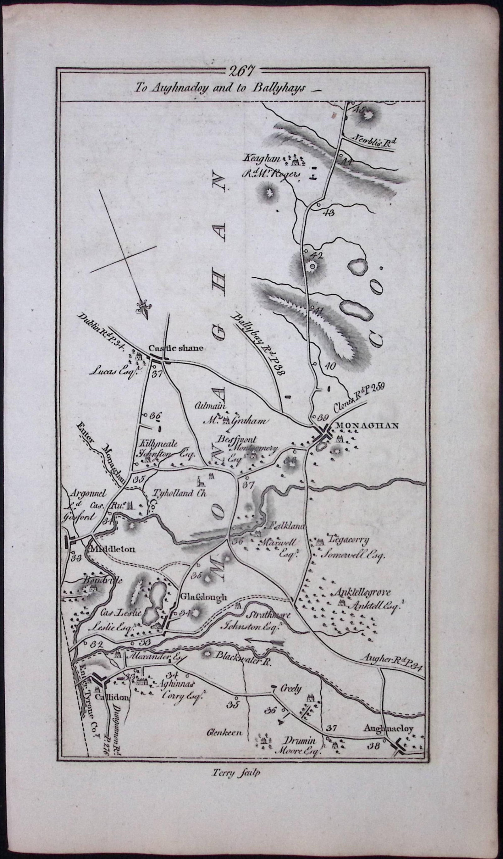 Ireland 245 Years -Old Antique 1777 Road Map Cavan, Clones, Monaghan-268 (1 of 3)
