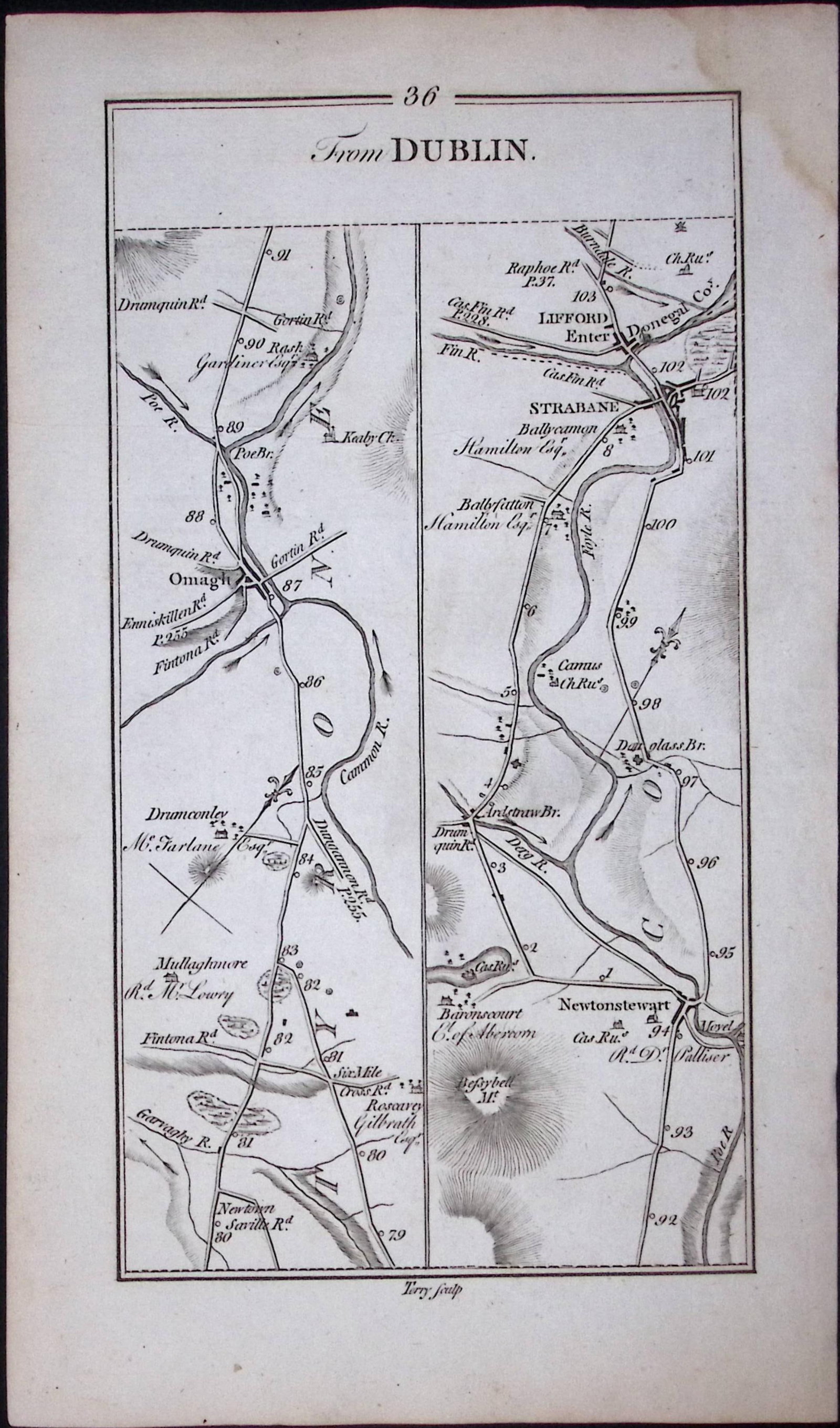 Ireland Rare Antique 245 Yr-Old Road Map Dublin-Londonderry-Letterkenny-36: Title: Ireland Rare Antique 245 Yr-Old Road Map Dublin-Londonderry-Letterkenny-36 Description: This Rare Irish Road Map Has Been Removed from a First Edition Copy of. Taylor & Skinners 1777