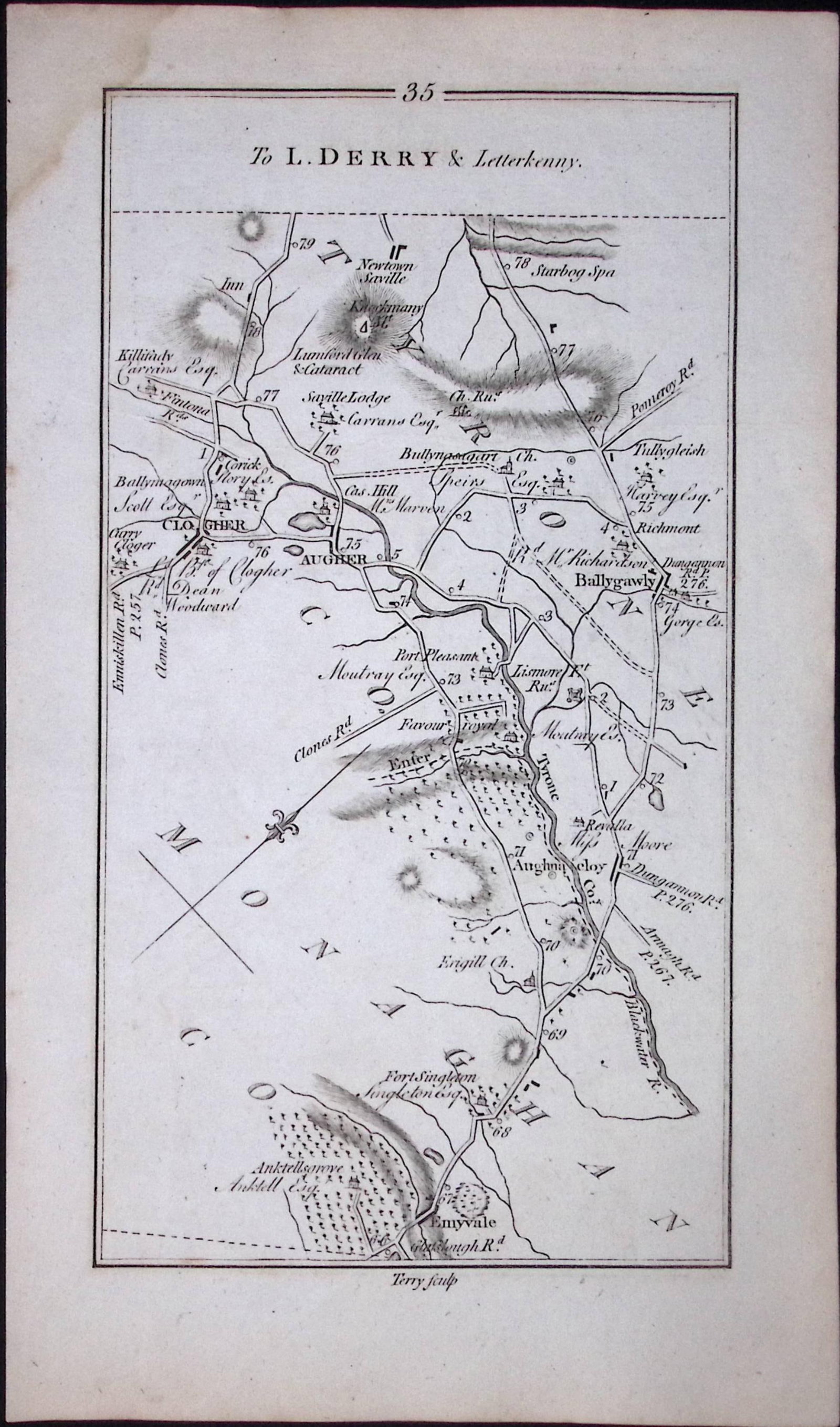 Ireland Rare Antique 245 Yr-Old Road Map Dublin-Londonderry-Letterkenny-36 - 2