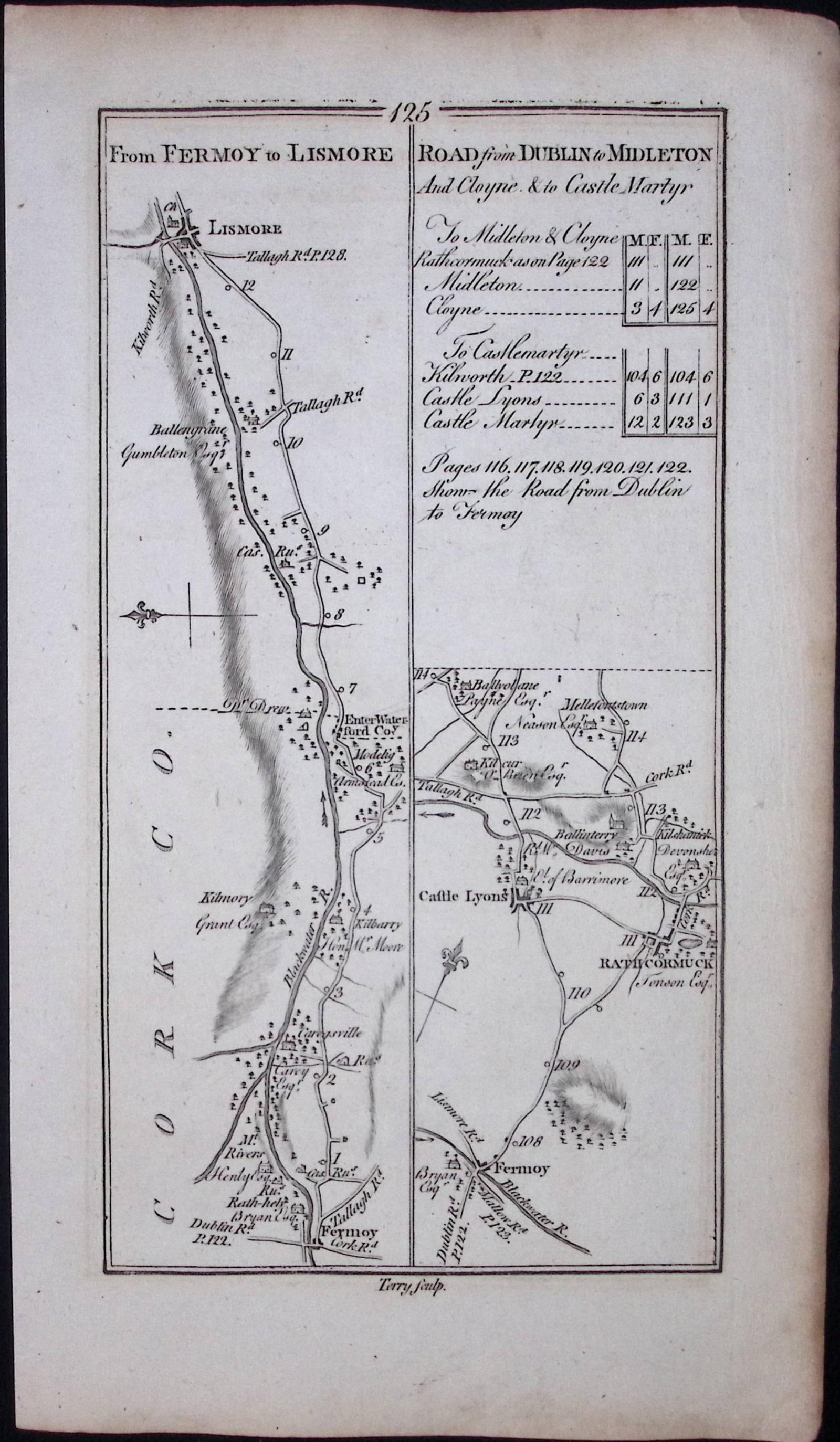 Ireland 245 Years -Old Antique Road Map Dublin To Middleton, Cork-126: Title: Ireland 245 Years -Old Antique Road Map Dublin To Middleton, Cork-126 Description: This Rare Irish Road Map Has Been Removed from a First Edition Copy of. Taylor & Skinners 1777