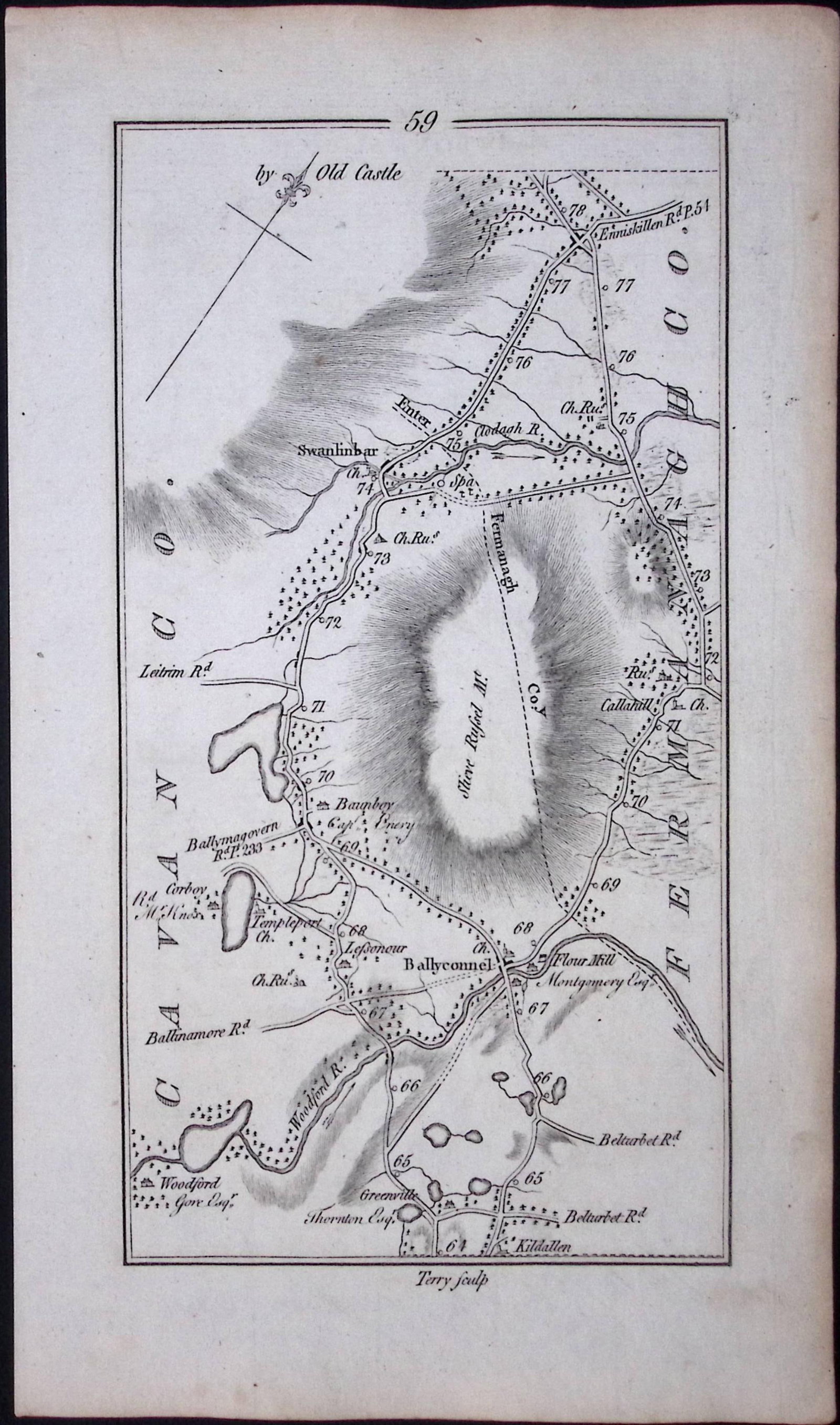 Ireland Rare Antique 245 Yr-Old Road Map Dublin-Cavan-Sligo-60 - 2
