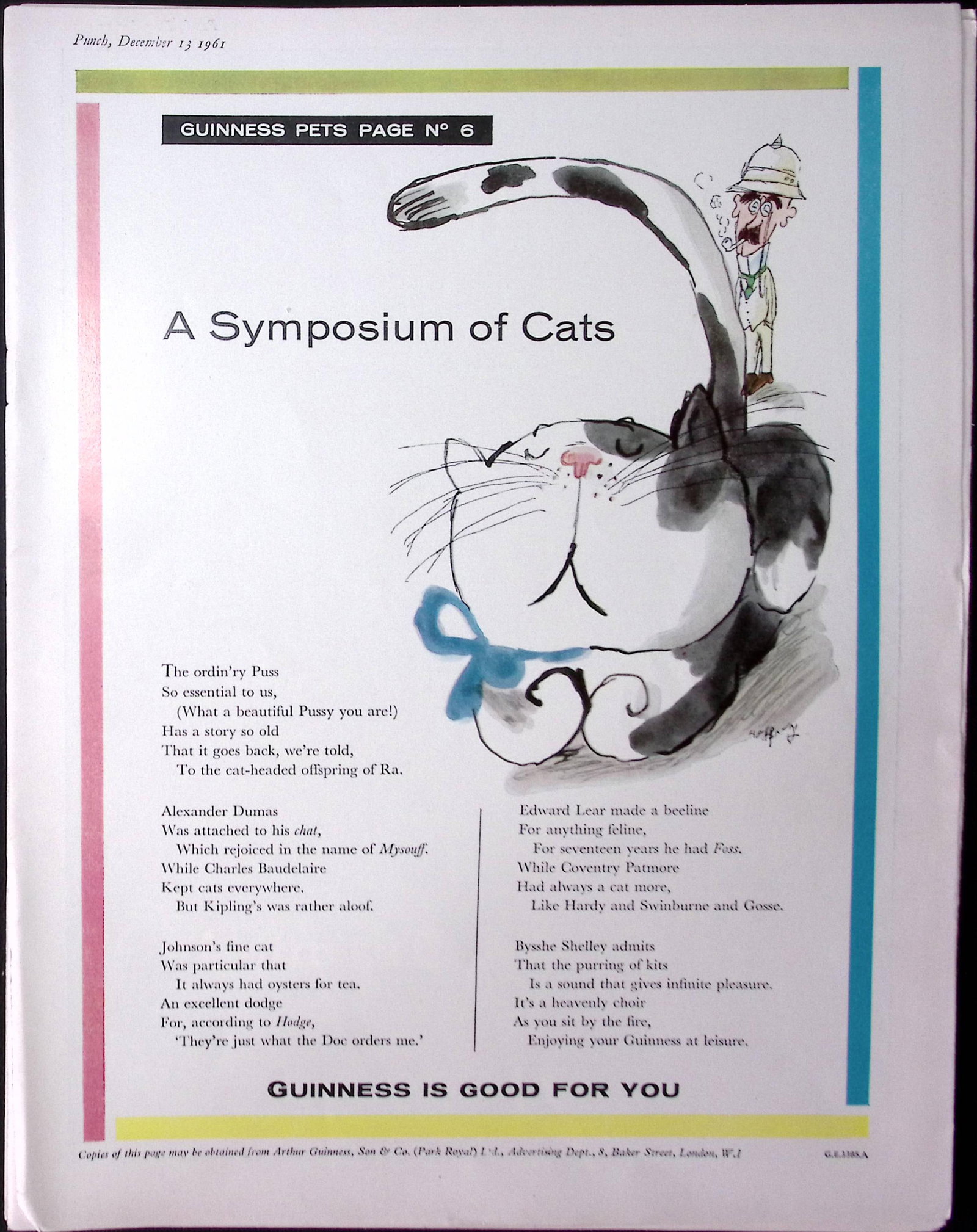Guinness 1961 Original 65 Years-Old Print Symposium of Cats- G.E.3385-A. (1 of 1)
