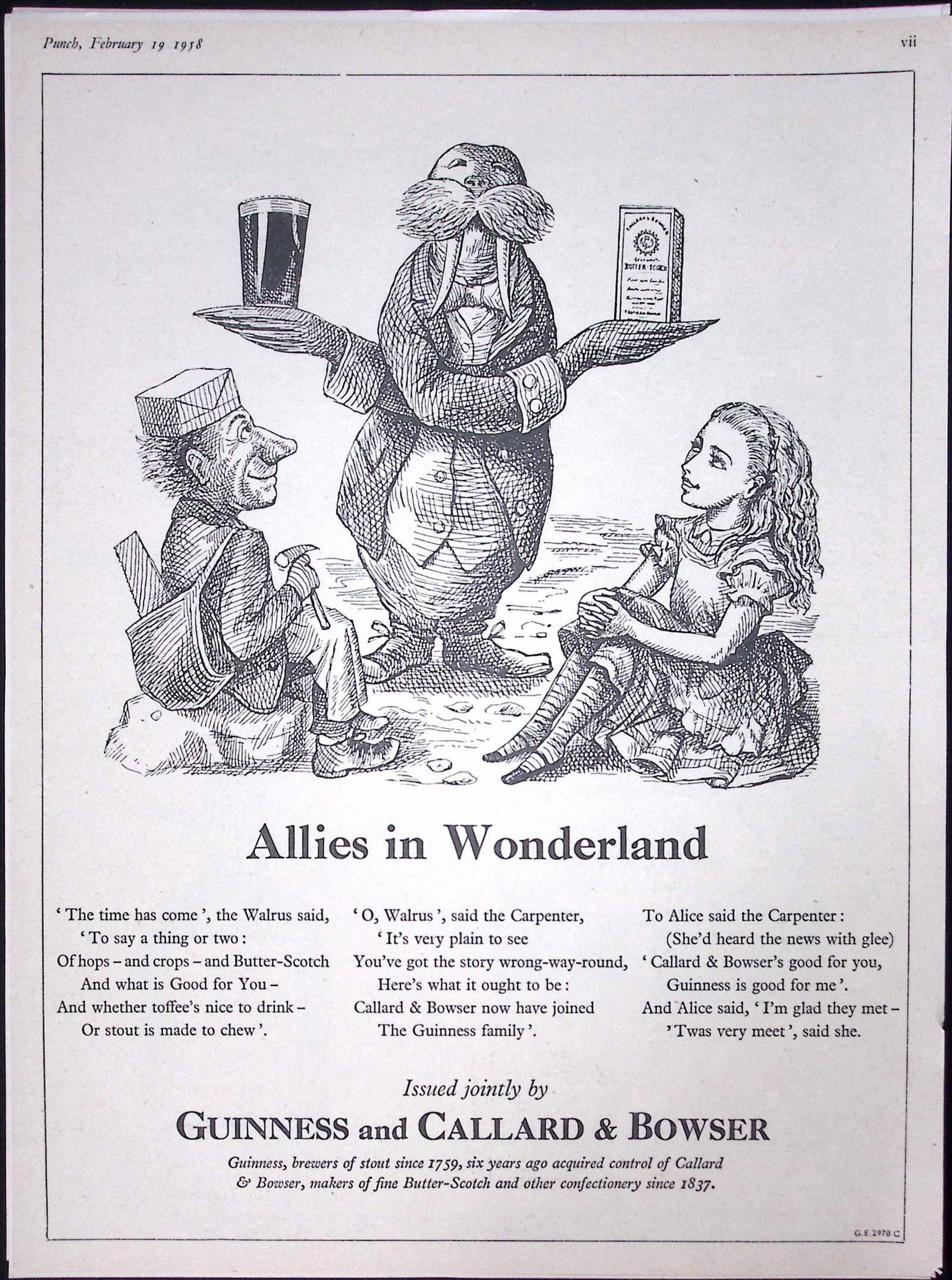 Guinness 68 Years-Old Advert 1958 Allies In Wonderland Print: G.E.2978-C. (1 of 1)