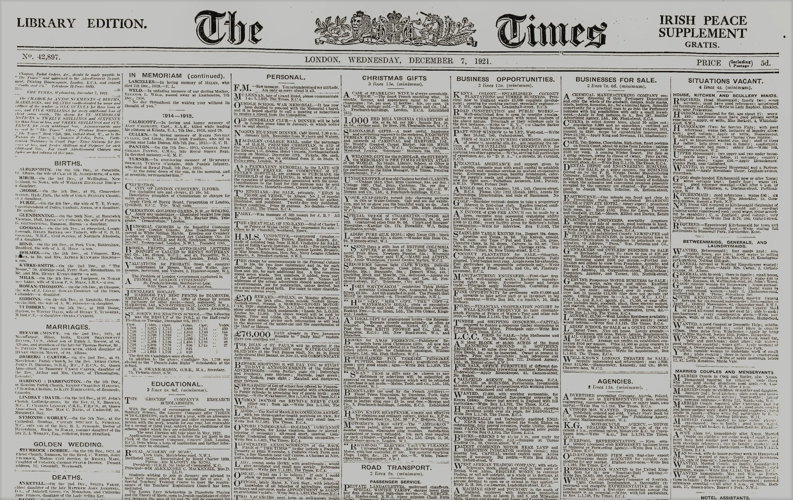 Ireland Peace Treaty Michael Collins Signed Agreement Rare 1921 Newspaper - 10