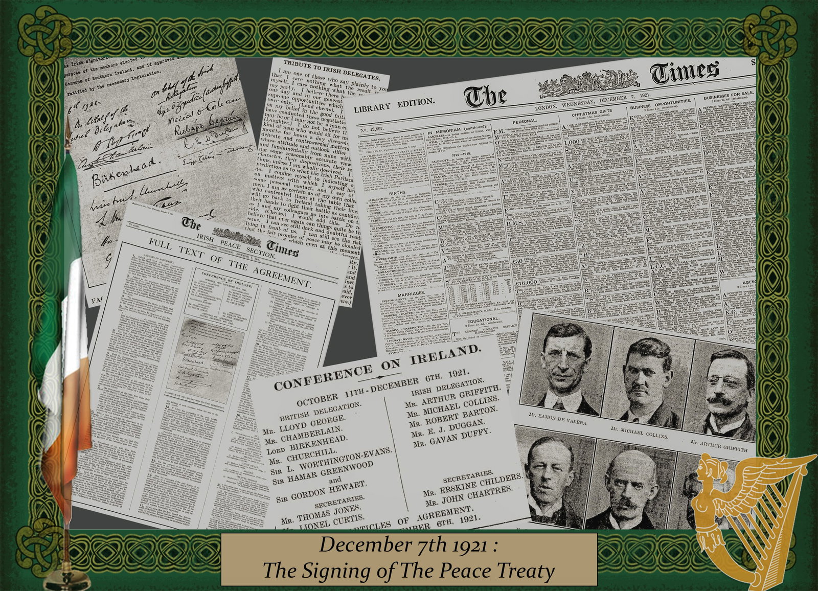 Ireland Peace Treaty Michael Collins Signed Agreement Rare 1921 Newspaper (1 of 10)