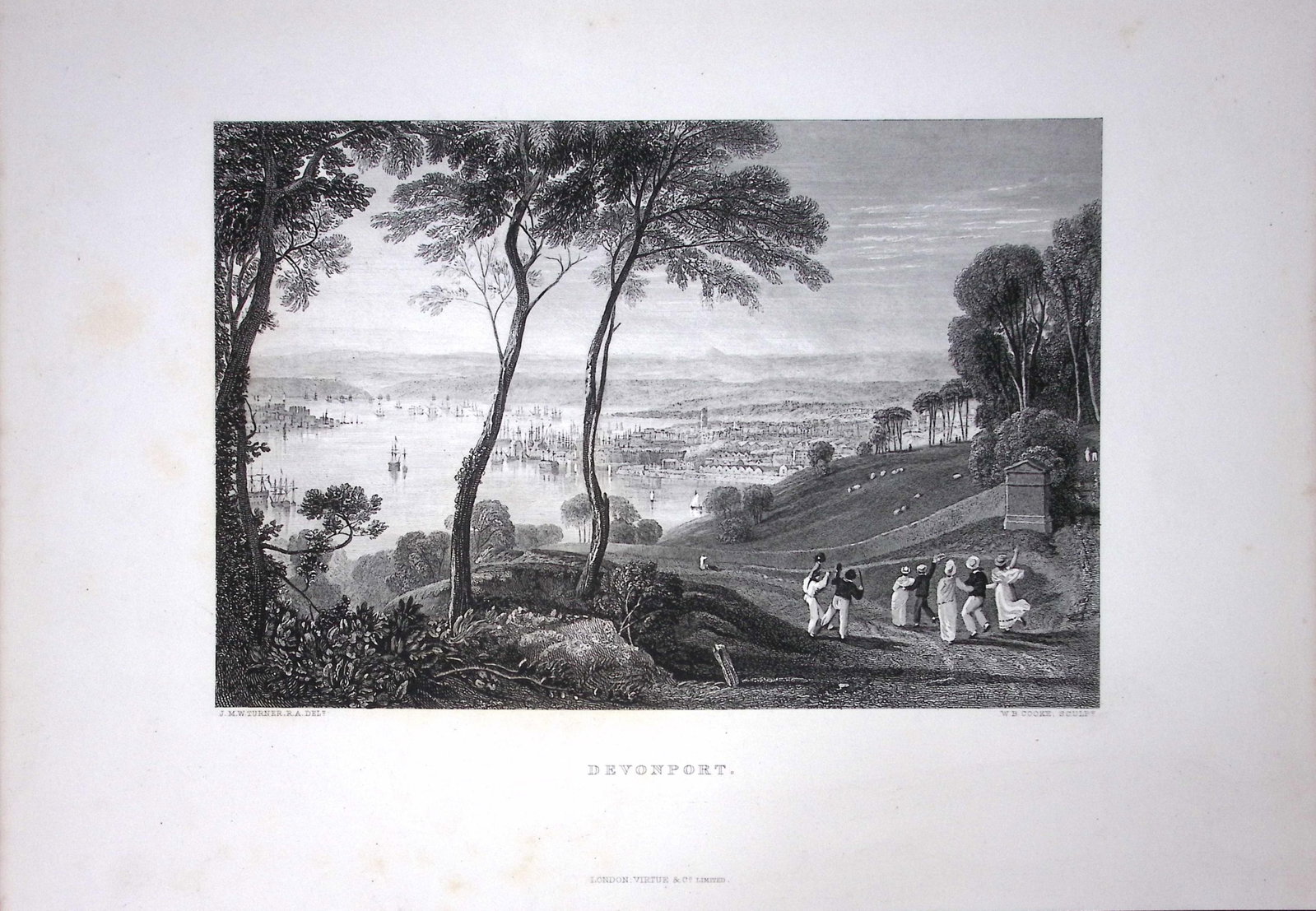 J.M.W Turner View Over Devonport Devon Antique Steel Engraving-111-TR: Title: J.M.W Turner View Over Devonport Devon Antique Steel Engraving-111-TR Description: This Antique Steel-Engraving Was Removed from an Edition Of. The Turner Gallery a Series of