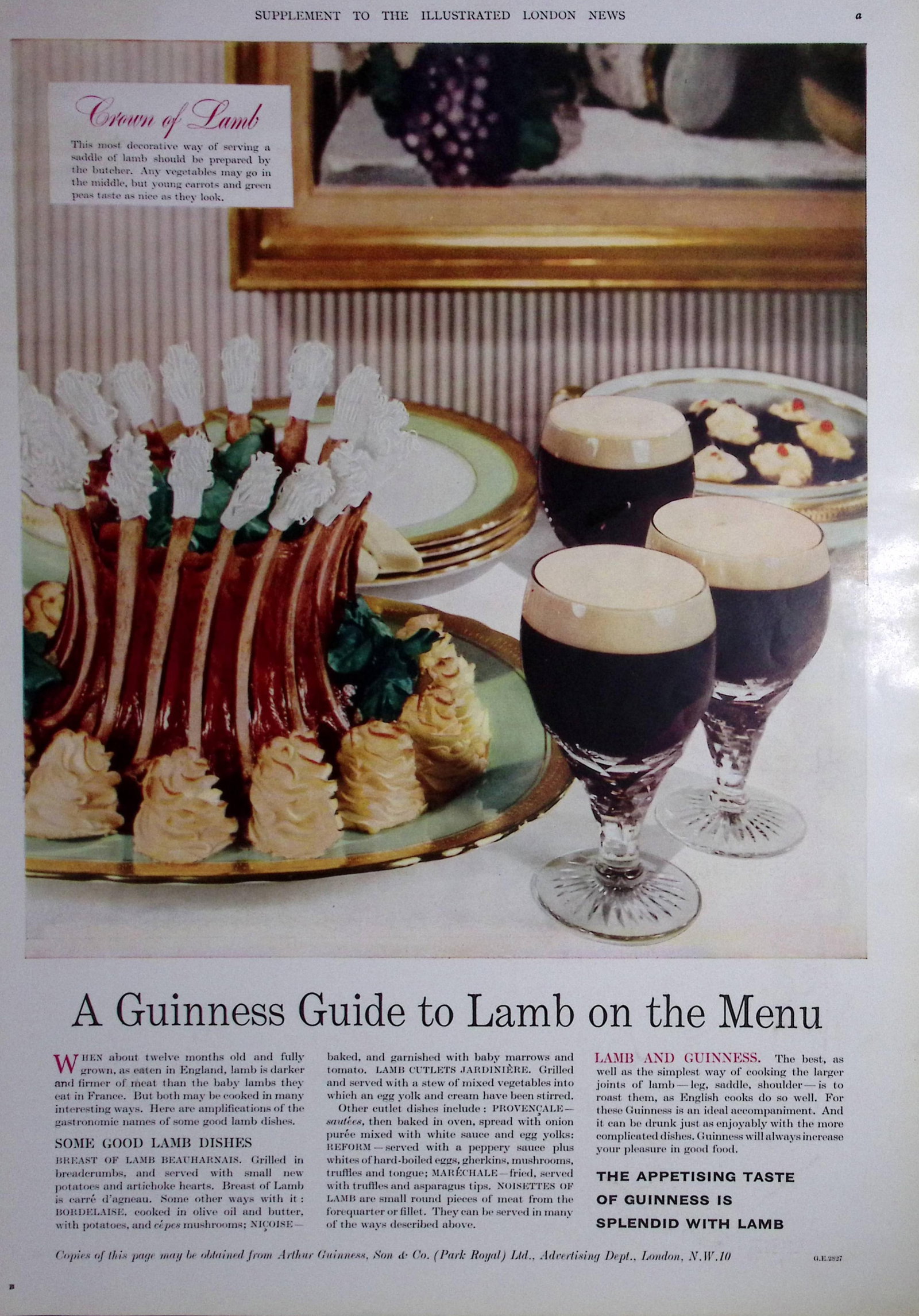 Guinness Guide To Lamb 1960 Original 66 Years-Old Print -GE 2827. (1 of 1)