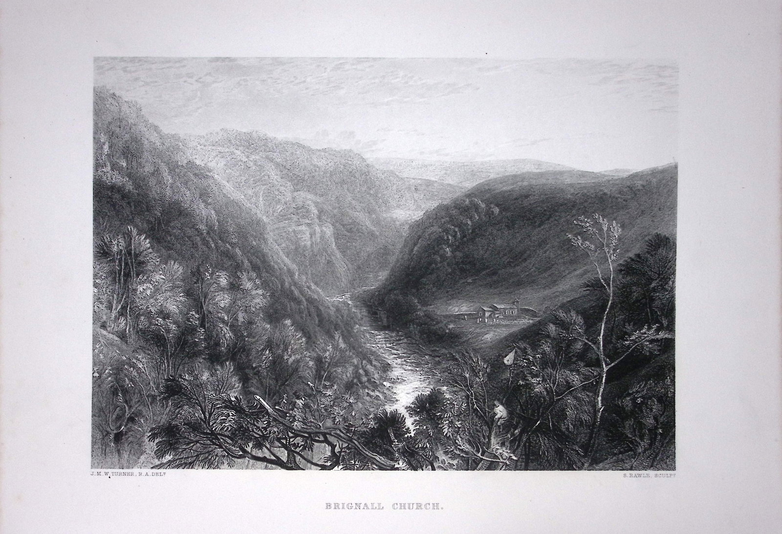 J.M.W Turner Brignall Church Durham Antique Steel Engraving-100-TR: Title: J.M.W Turner Brignall Church Durham Antique Steel Engraving-100-TR Description: This Antique Steel-Engraving Was Removed from a Edition Of. The Turner Gallery a Series of 120